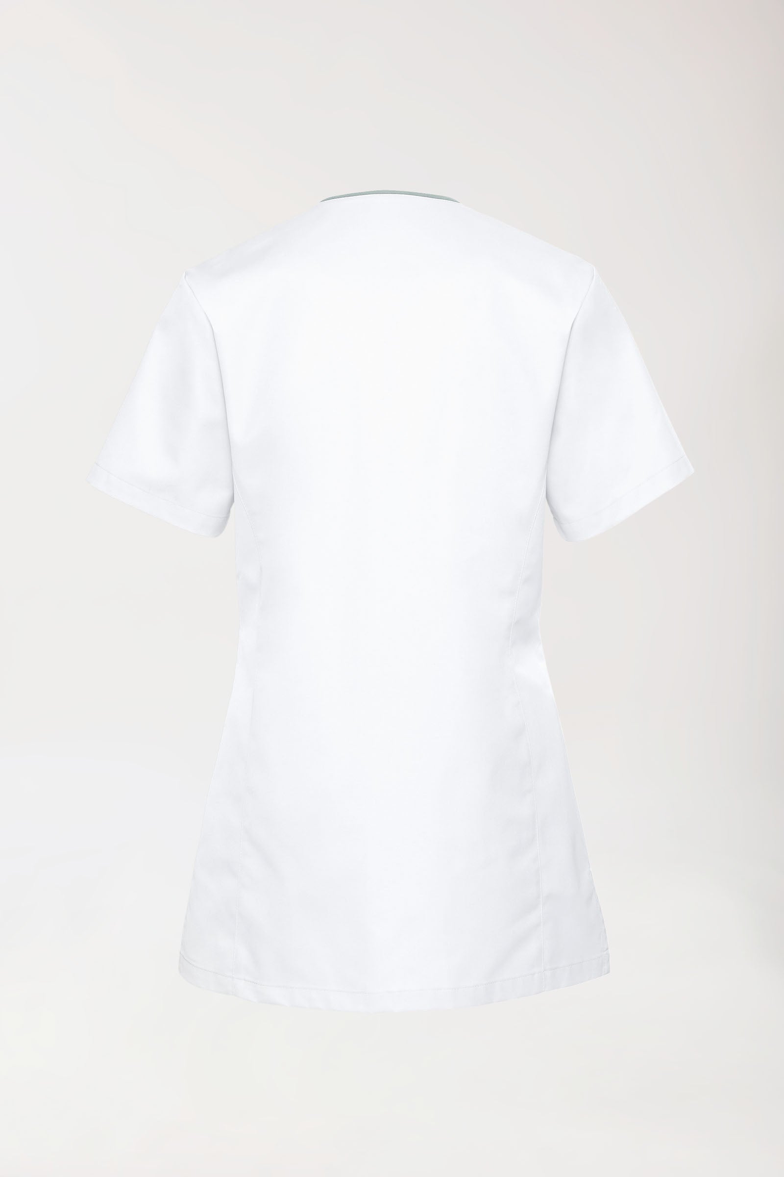 Beauty Kasack Damen - durchgeknöpft weiss/grau, Rückansicht 