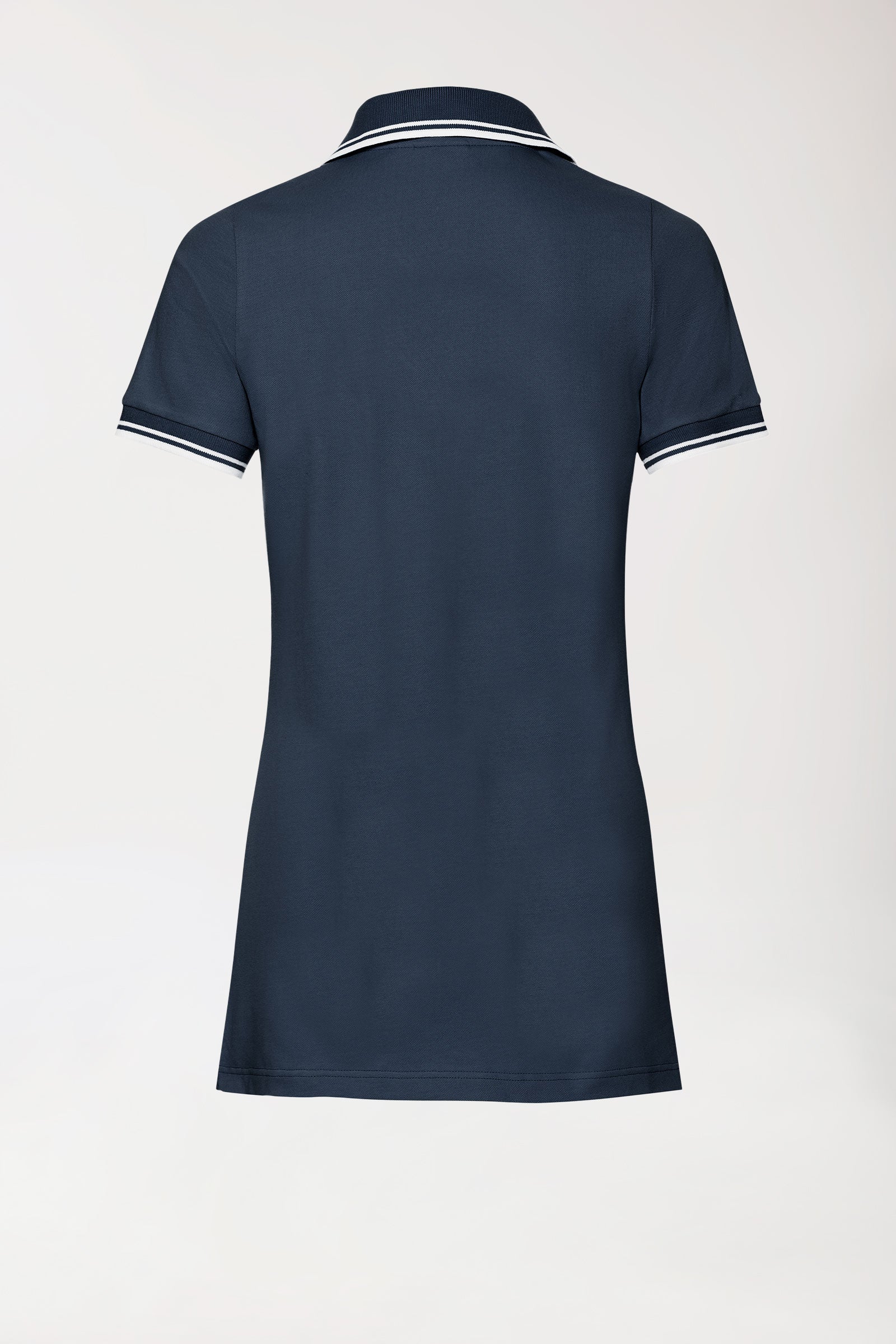Piqué Longshirt Damen - Polokragen navy/weiss, Rückansicht 