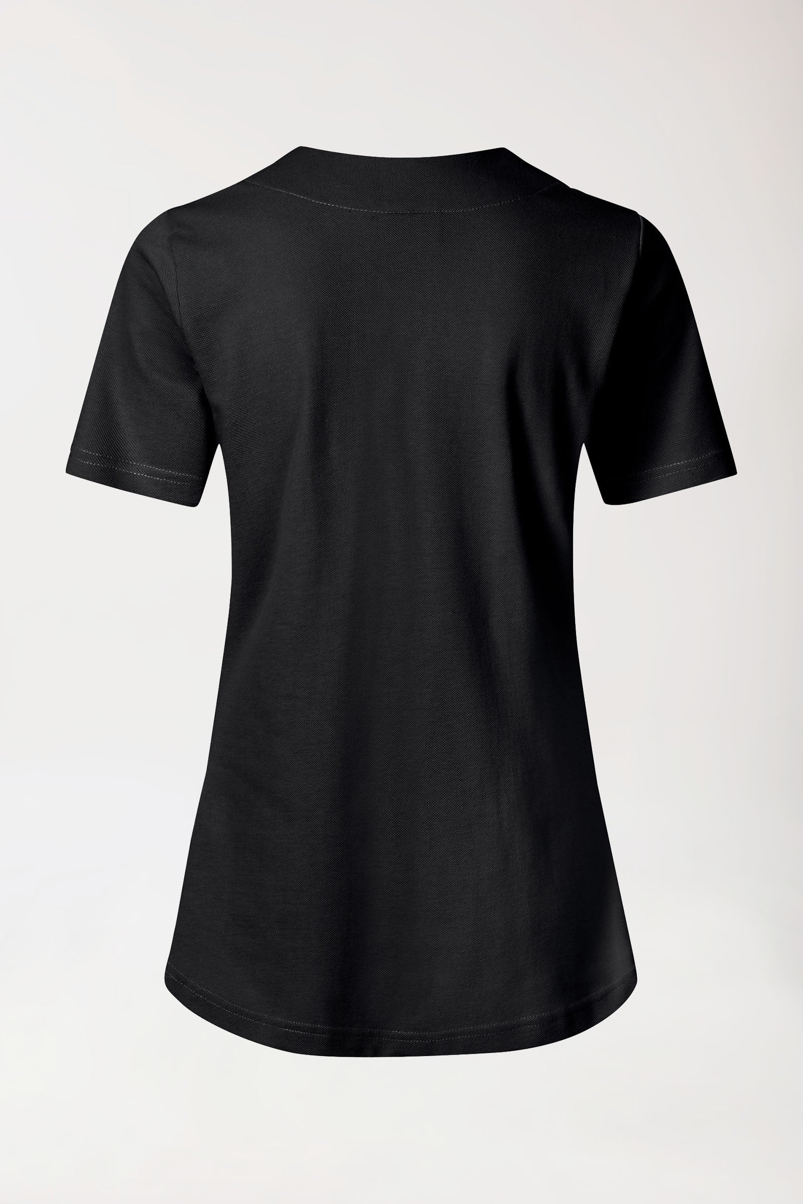 Piqué Longshirt Damen - diagonaler Ausschnitt schwarz, Rückansicht 