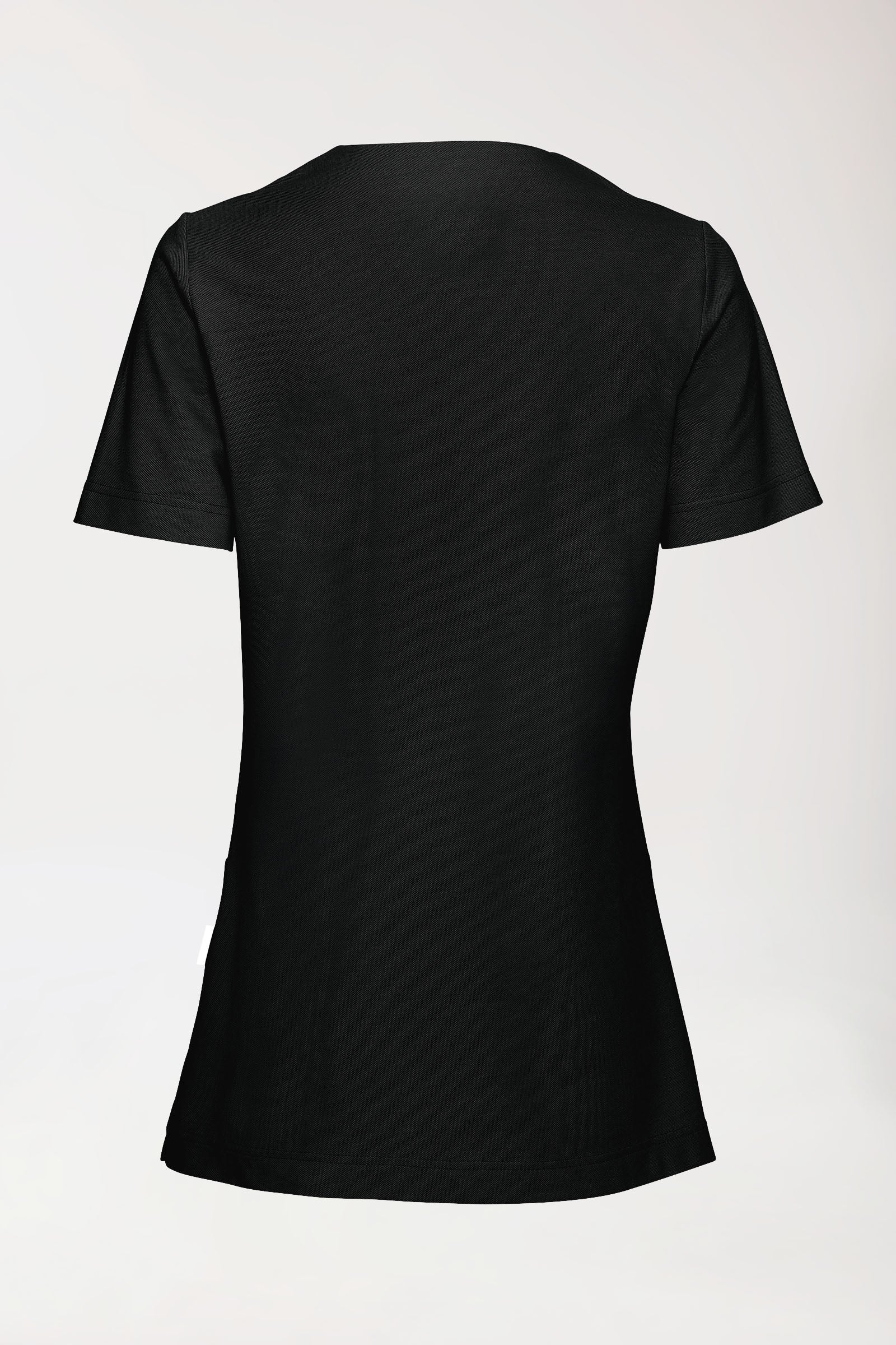 Piqué Longshirt Damen - V-Ausschnitt schwarz