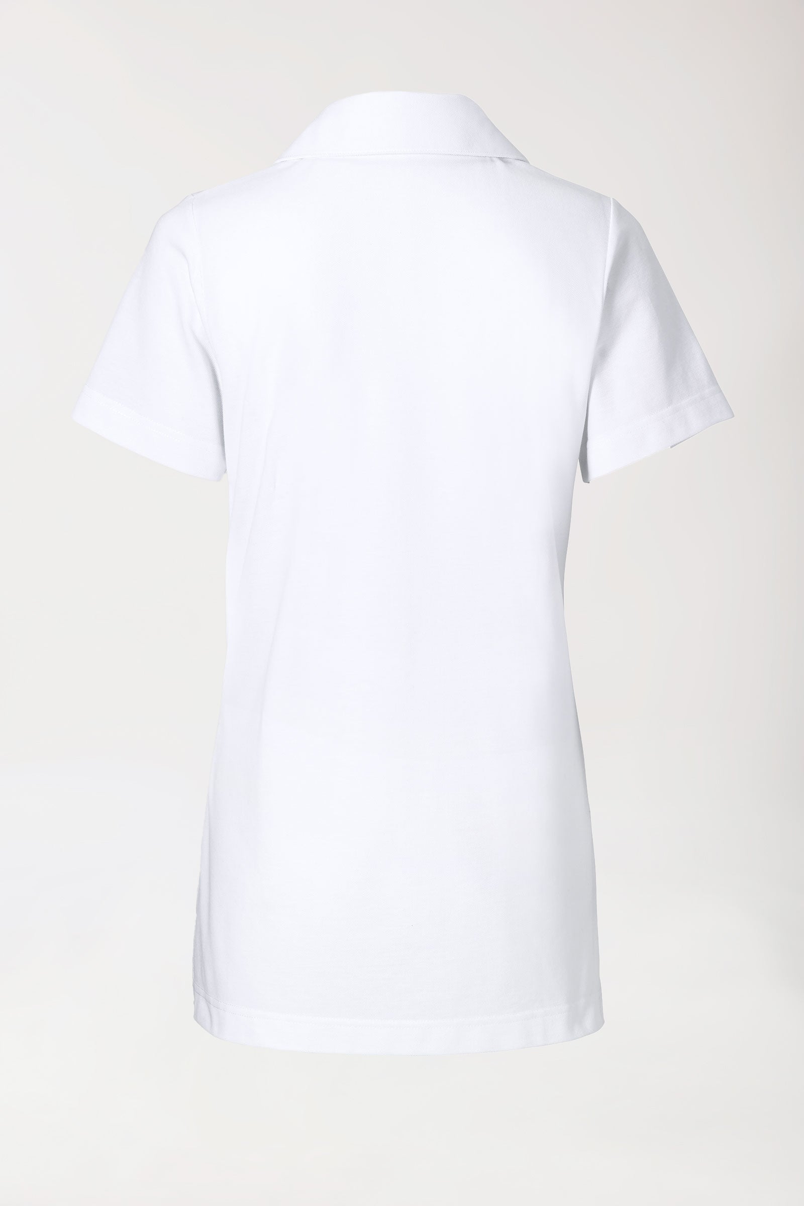 Piqué Longshirt Damen - mit Kragen weiss, Rückansicht 