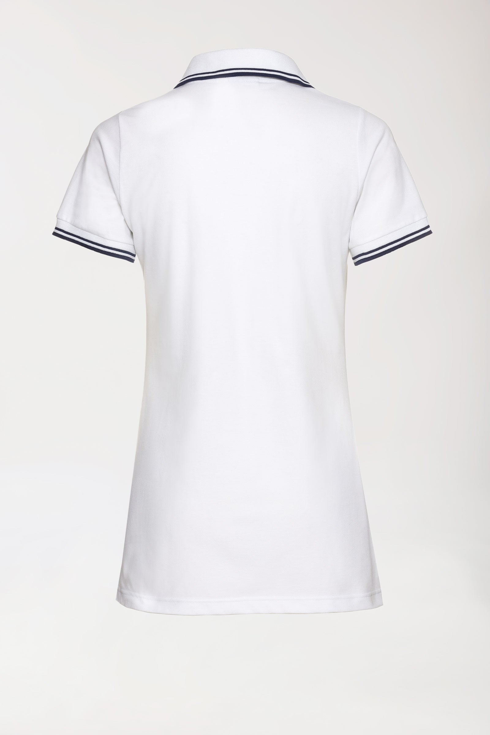 Piqué Longshirt Damen - Polokragen weiss/navy, Rückansicht 