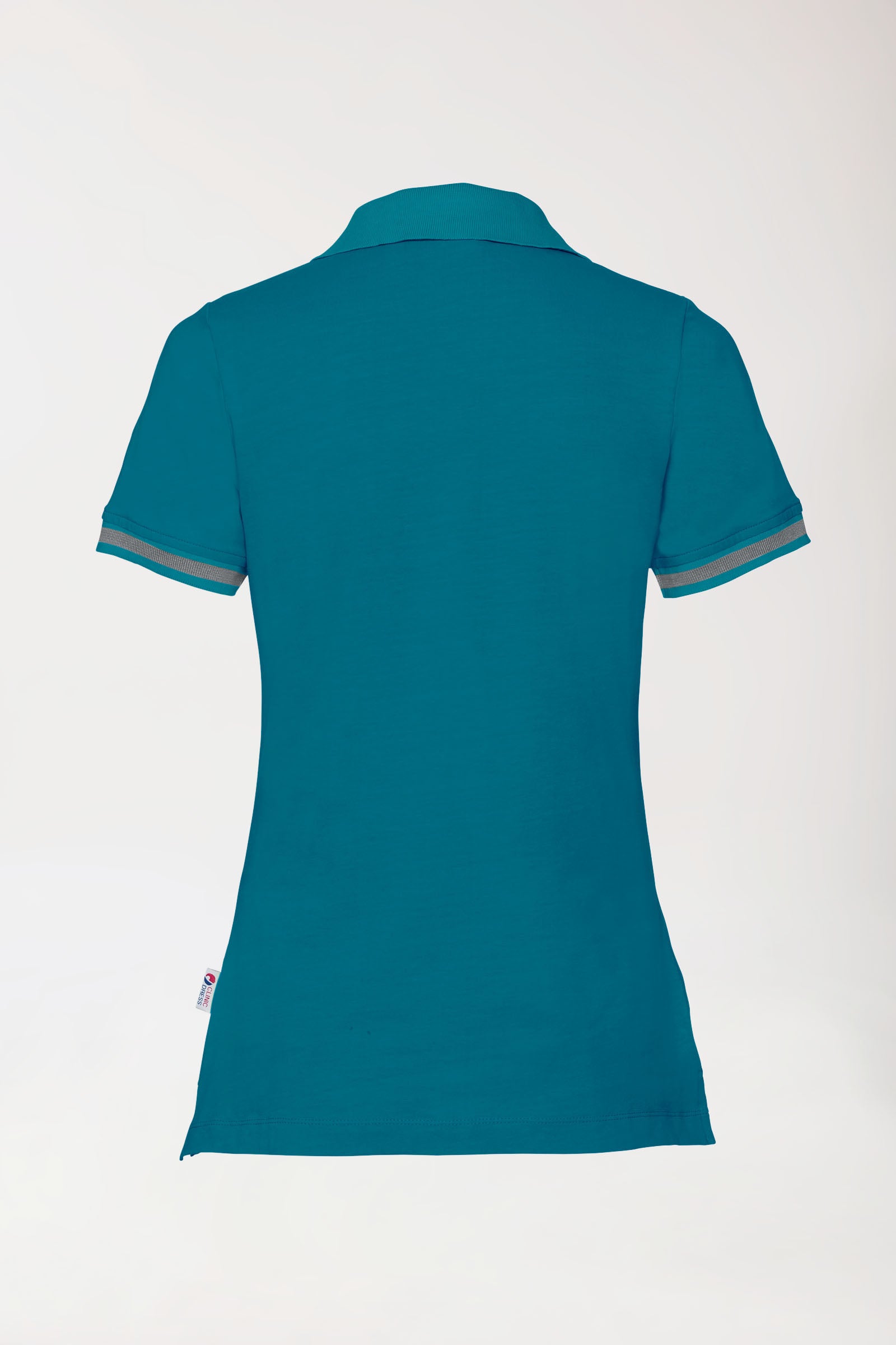 Stretch Shirt Damen - Polokragen petrol/dunkelgrau melange, Rückansicht 