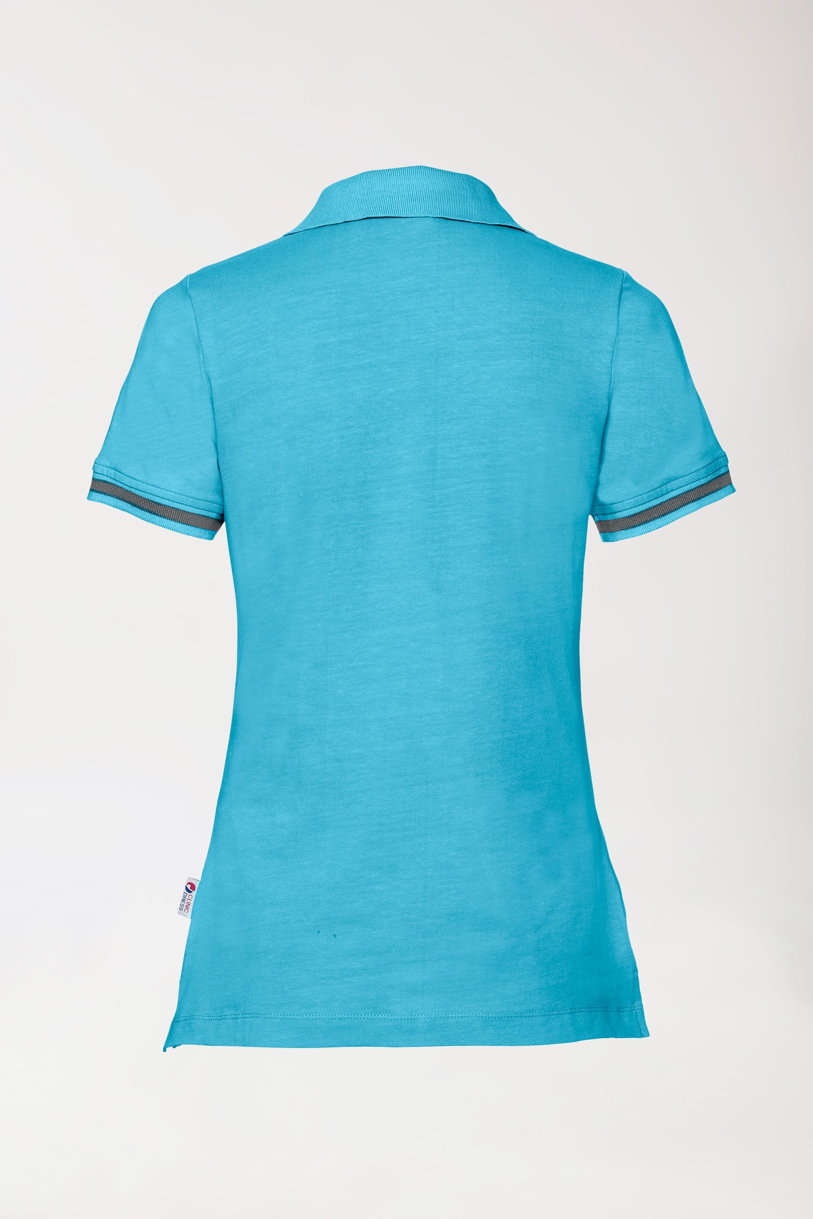 Stretch Shirt Damen - Polokragen türkis/dunkelgrau melange, Rückansicht 