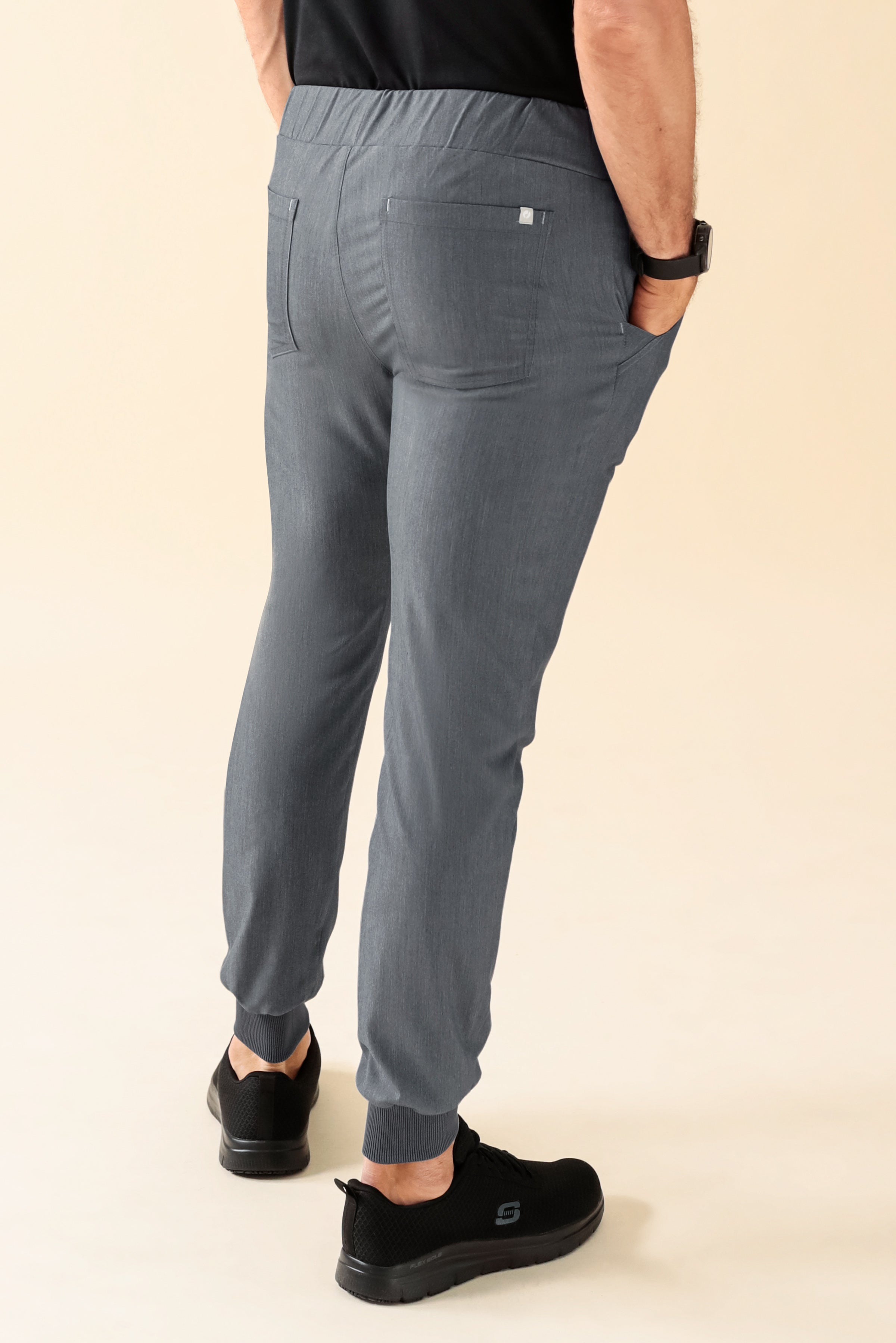 KAERE Hose Herren - Saumbündchen ohne Beintaschen grau melange, Rückansicht 
