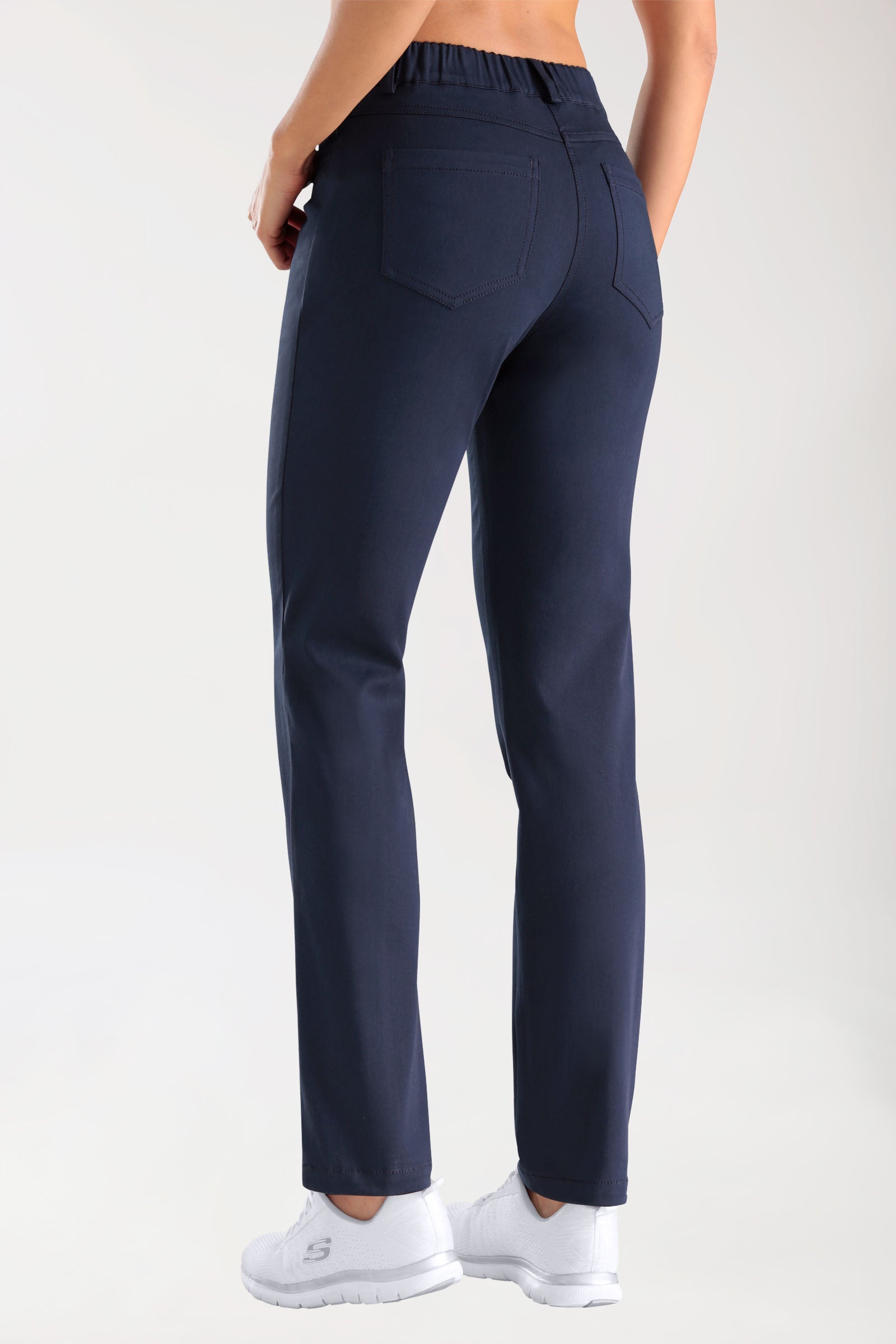 Stretch 5-Pocket Hose Damen - gerades Bein navy, Vue de dos 