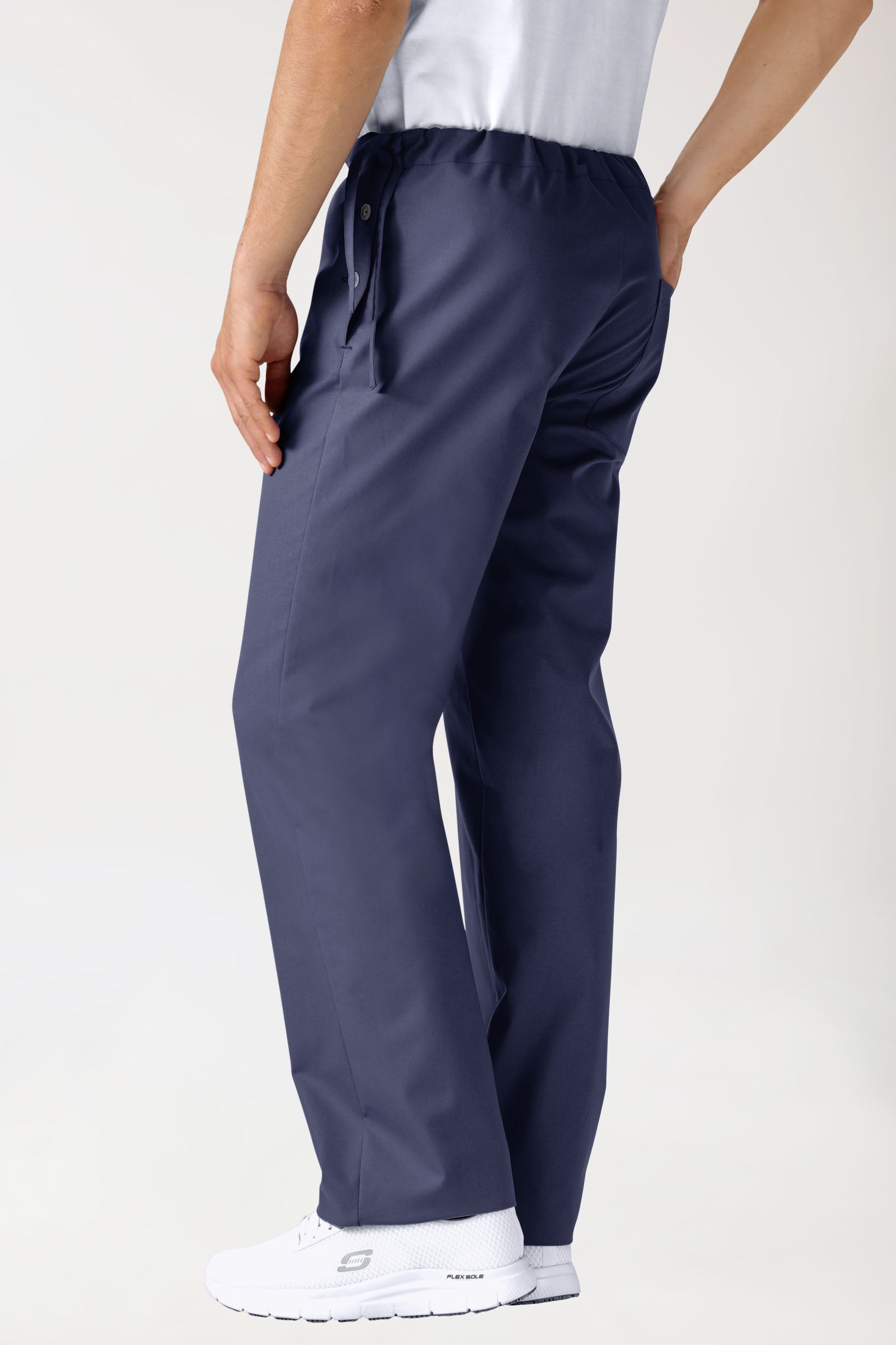 Baumwoll Hose Unisex - seitlicher Knopfverschluss light navy, Vue de dos 