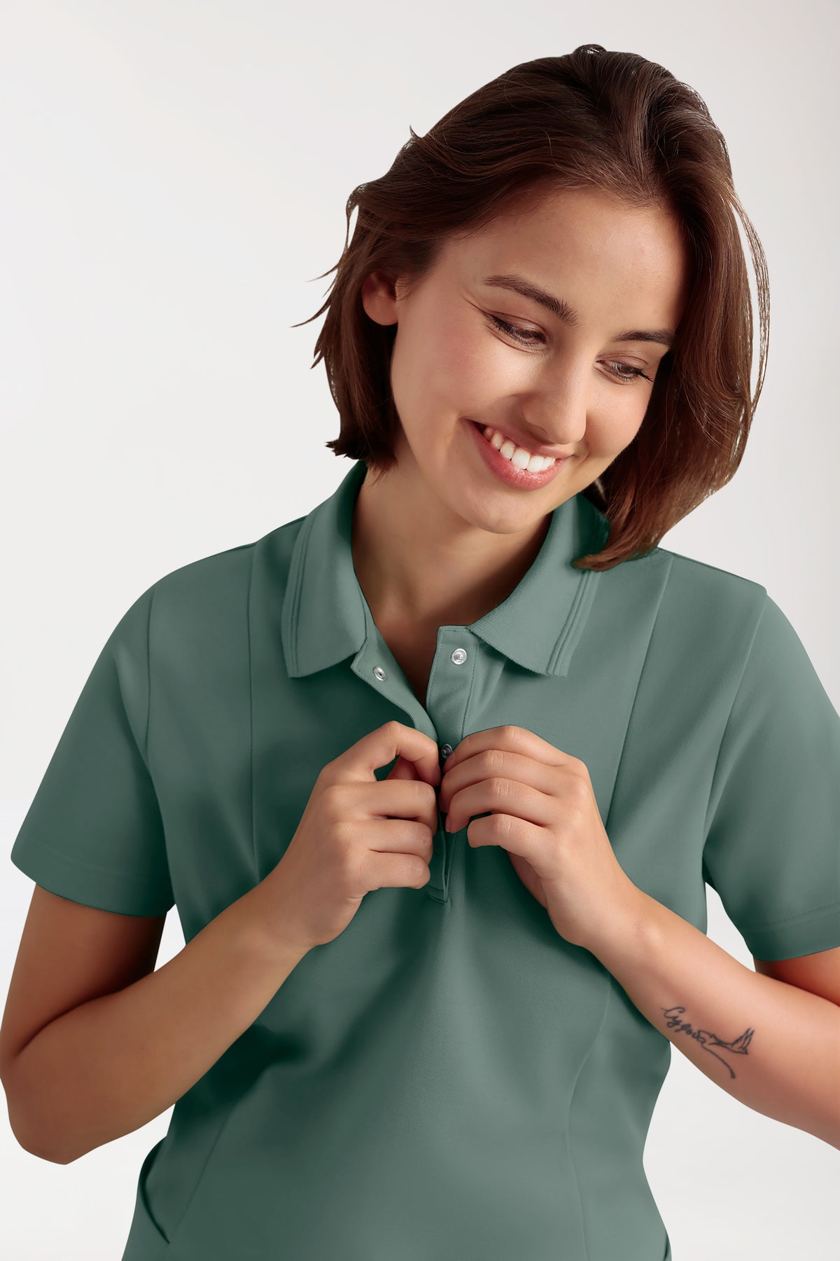 COMFY FLEX Stretch Schlupfkasack Damen - Polokragen dunkelgrün
