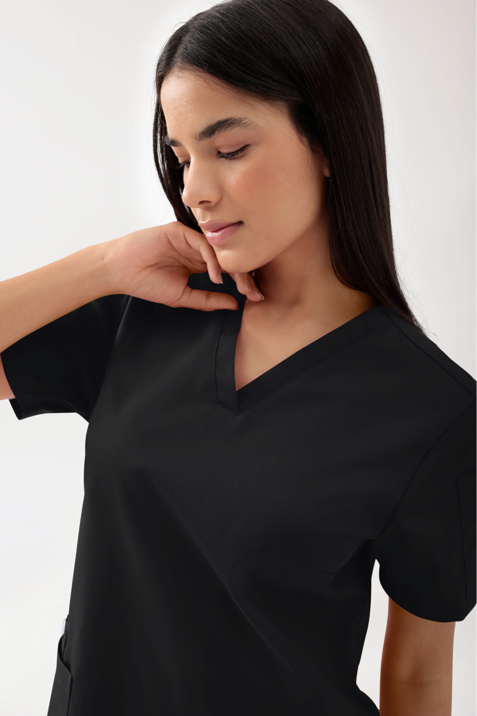 GREEN Stretch Schlupfkasack Damen - V-Ausschnitt schwarz