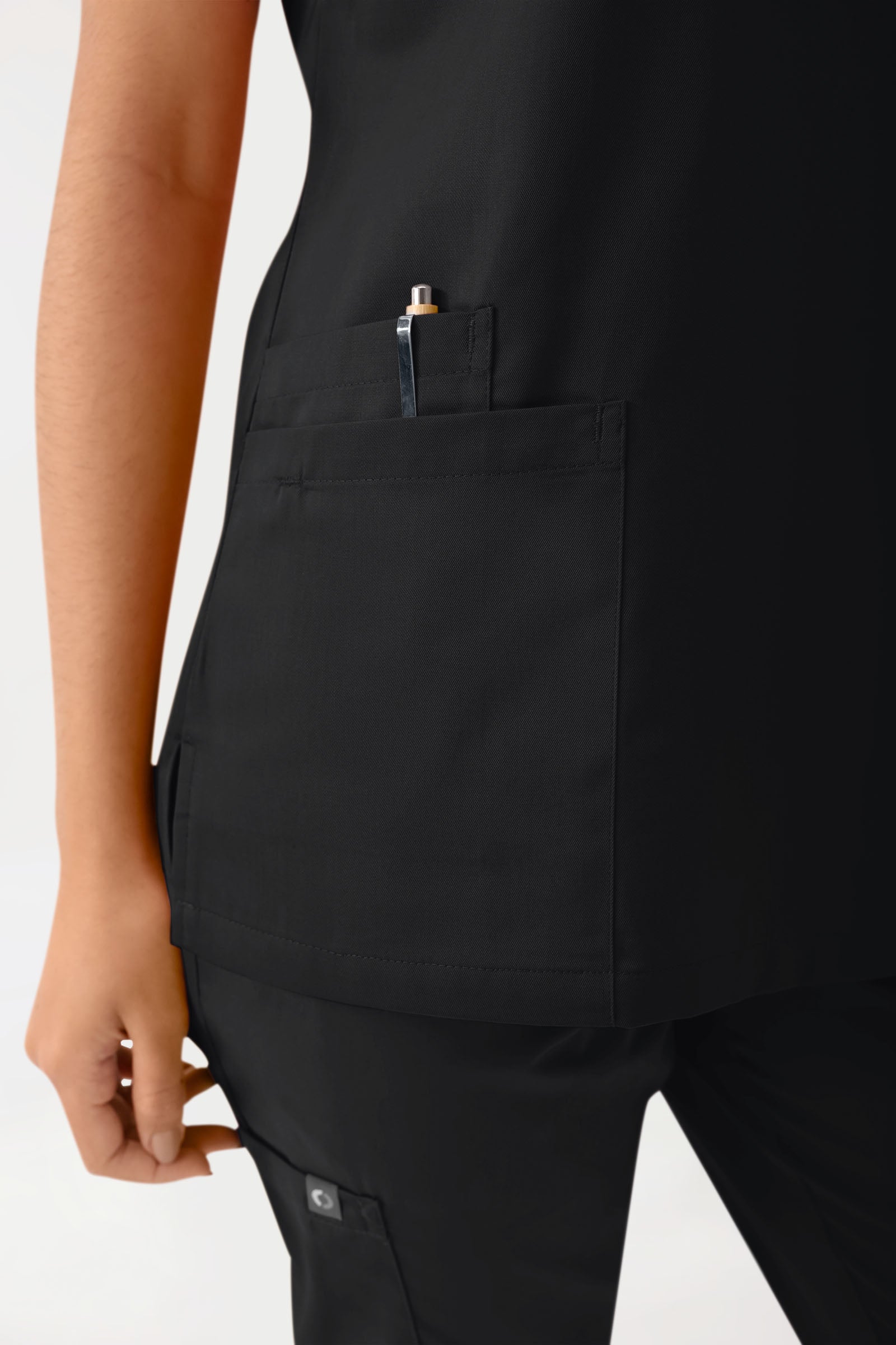 GREEN Stretch Schlupfkasack Damen - V-Ausschnitt schwarz