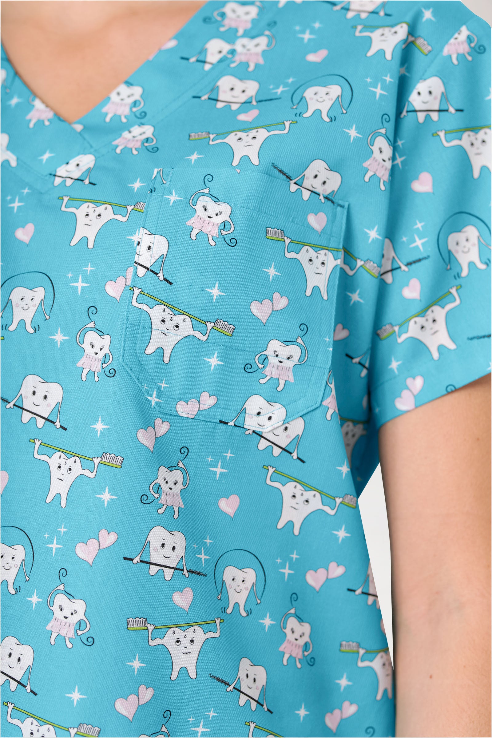 Leichter Schlupfkasack Damen - Alloverprint türkis/weiss/rosa