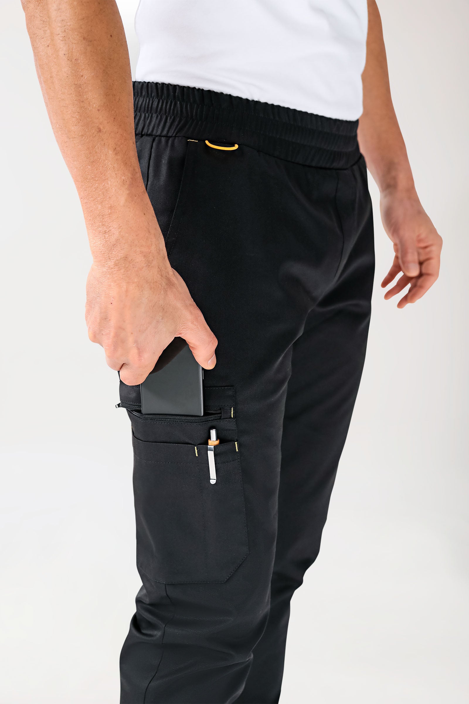 CLINIC STRETCH Hose Herren - Saumbündchen schwarz/gelb