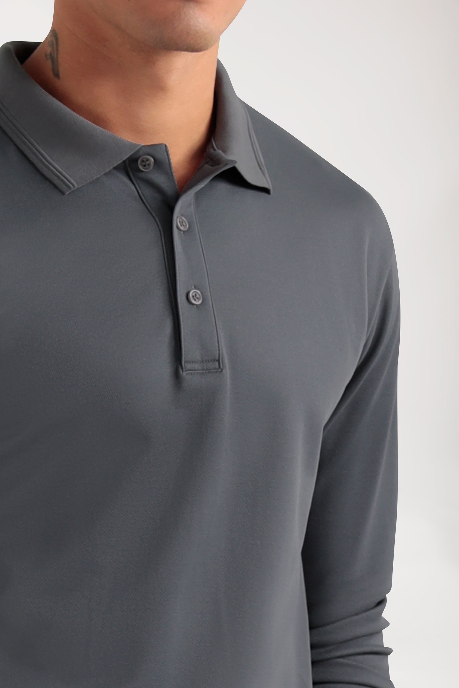 COMFY FLEX Stretch Longsleeve Herren - Polokragen steingrau