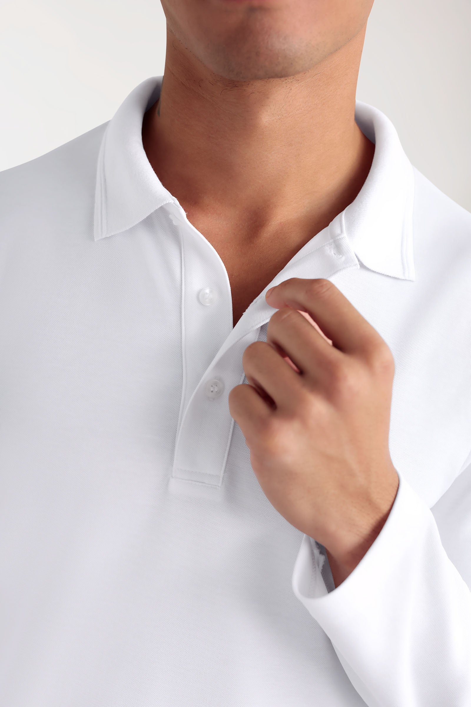 COMFY FLEX Stretch Longsleeve Herren - Polokragen weiss