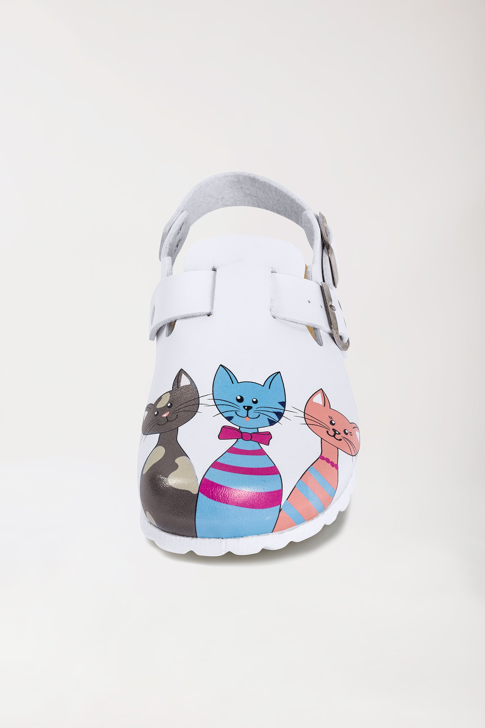 Damen Clog weiss/pfirsichrosa/blau
