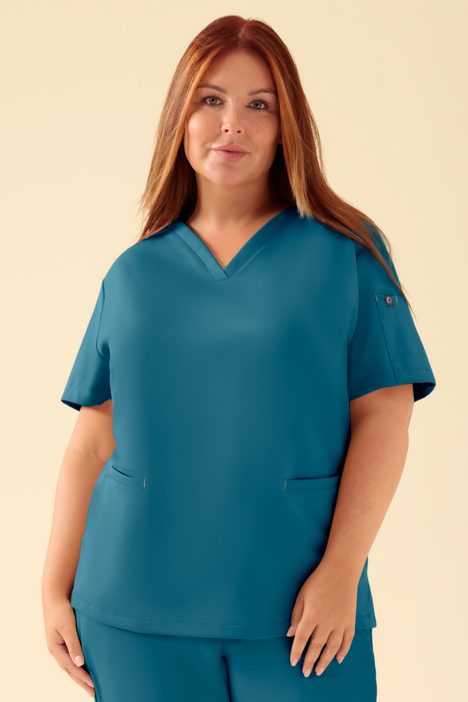 KAERE Schlupfkasack Damen - V-Ausschnitt petrol, Vue de face Le mannequin mesure 173 cm et porte la taille XL