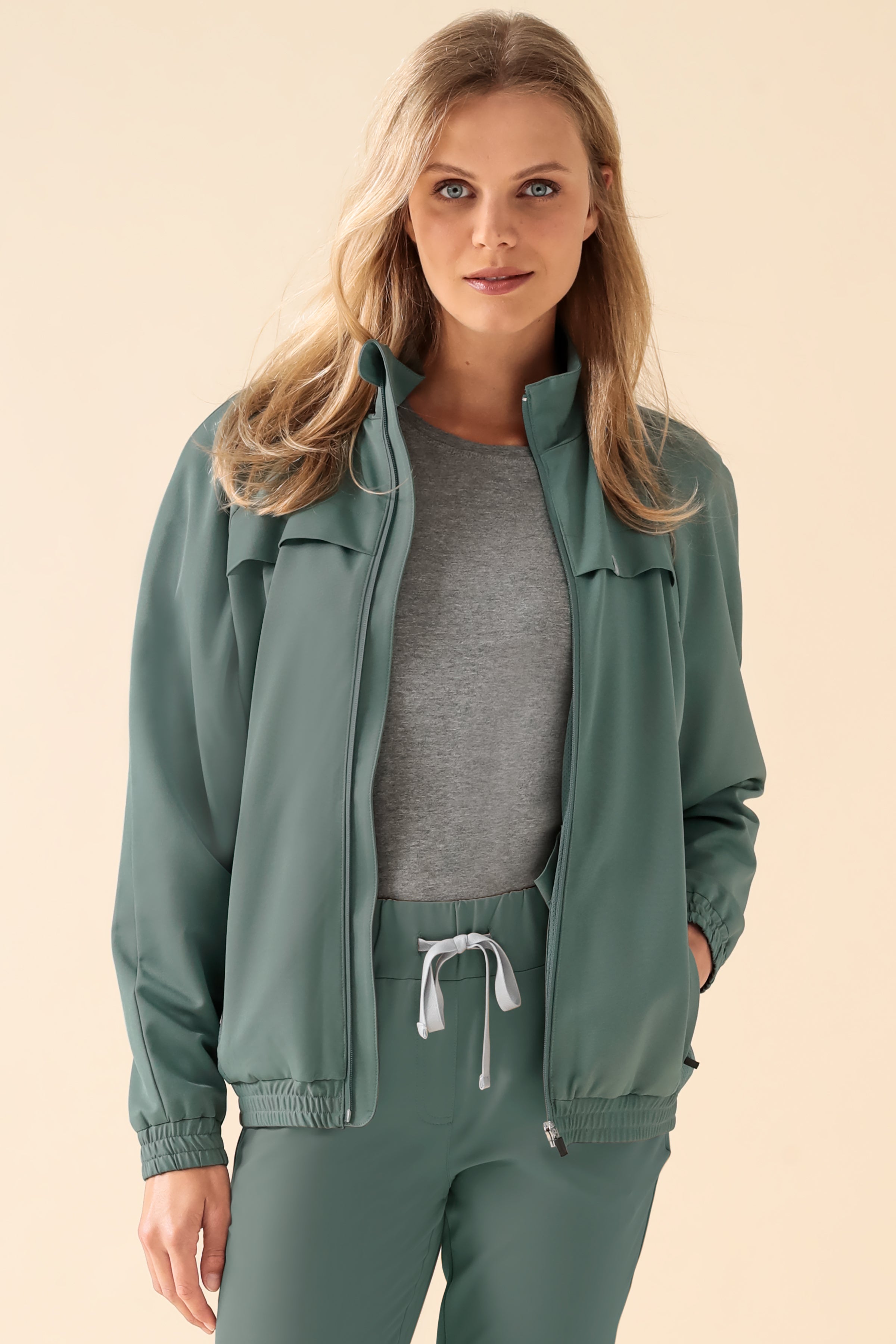KAERE Blousonjacke Damen - mit elastischen Bündchen dunkelgrün, Vorderansicht 