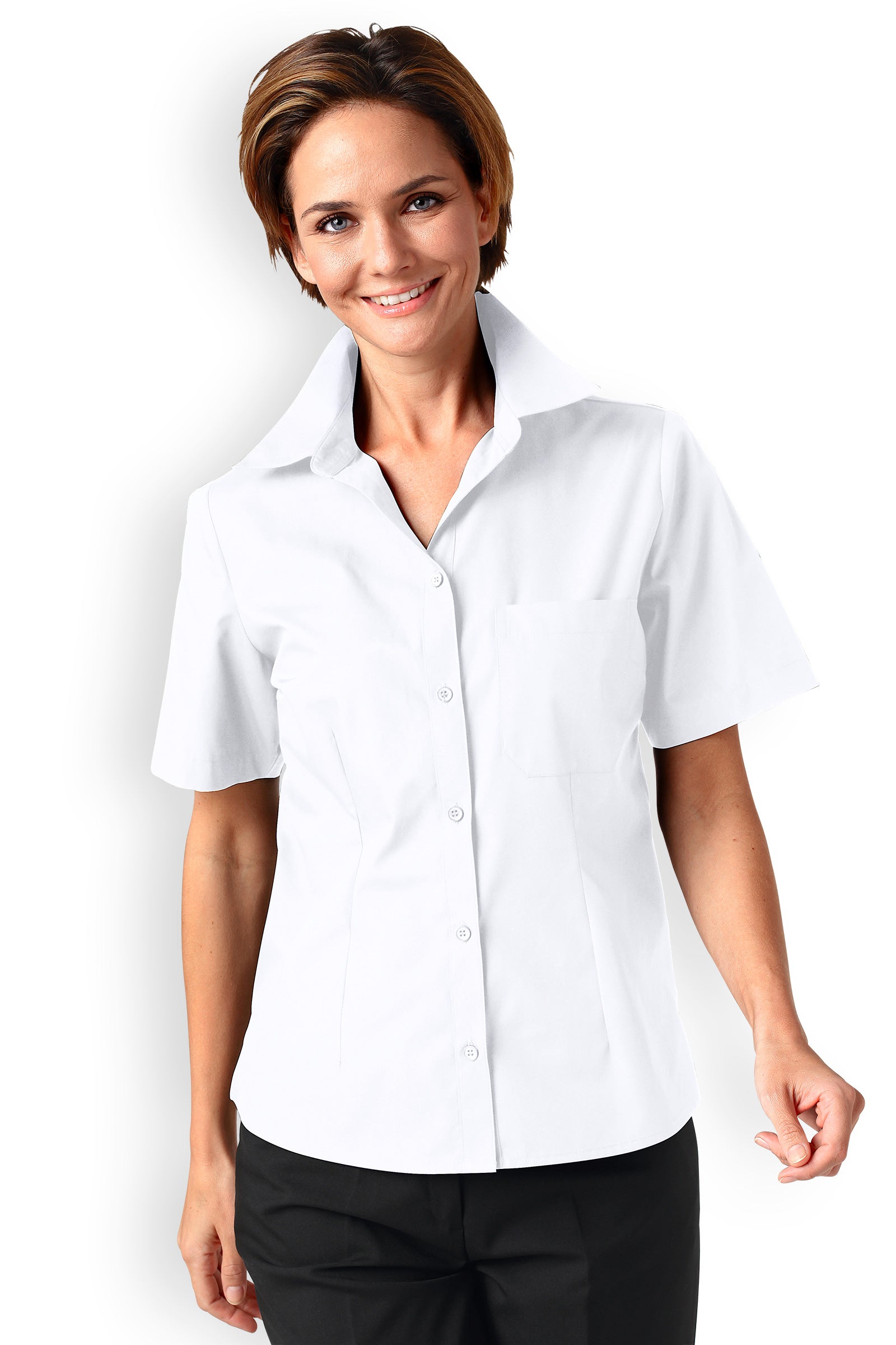 Bluse Weiss Abgerundeter Saum Kurzarm, Vue de face 