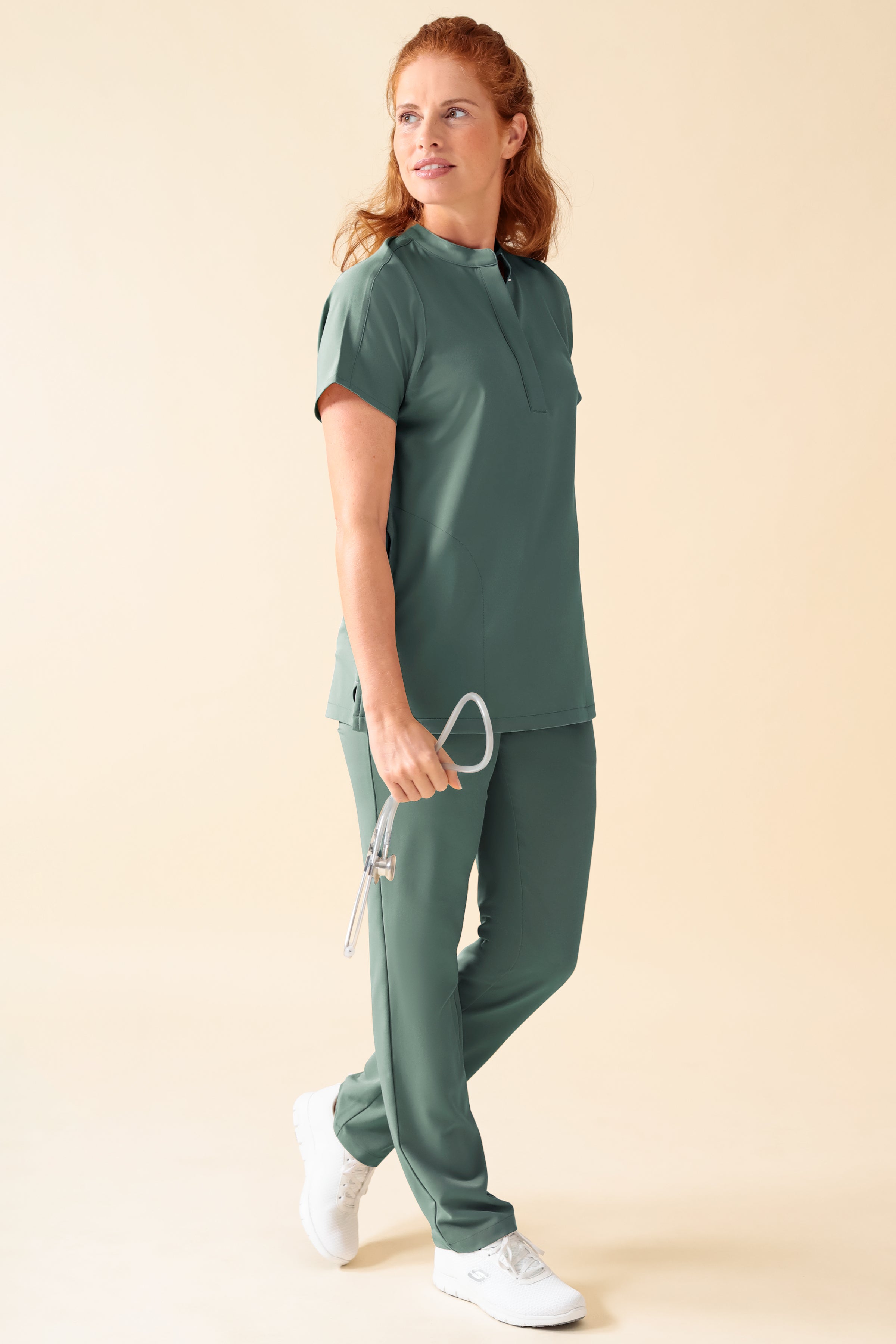 KAERE Hose Damen - gerader Saum ohne Beintaschen dunkelgrün