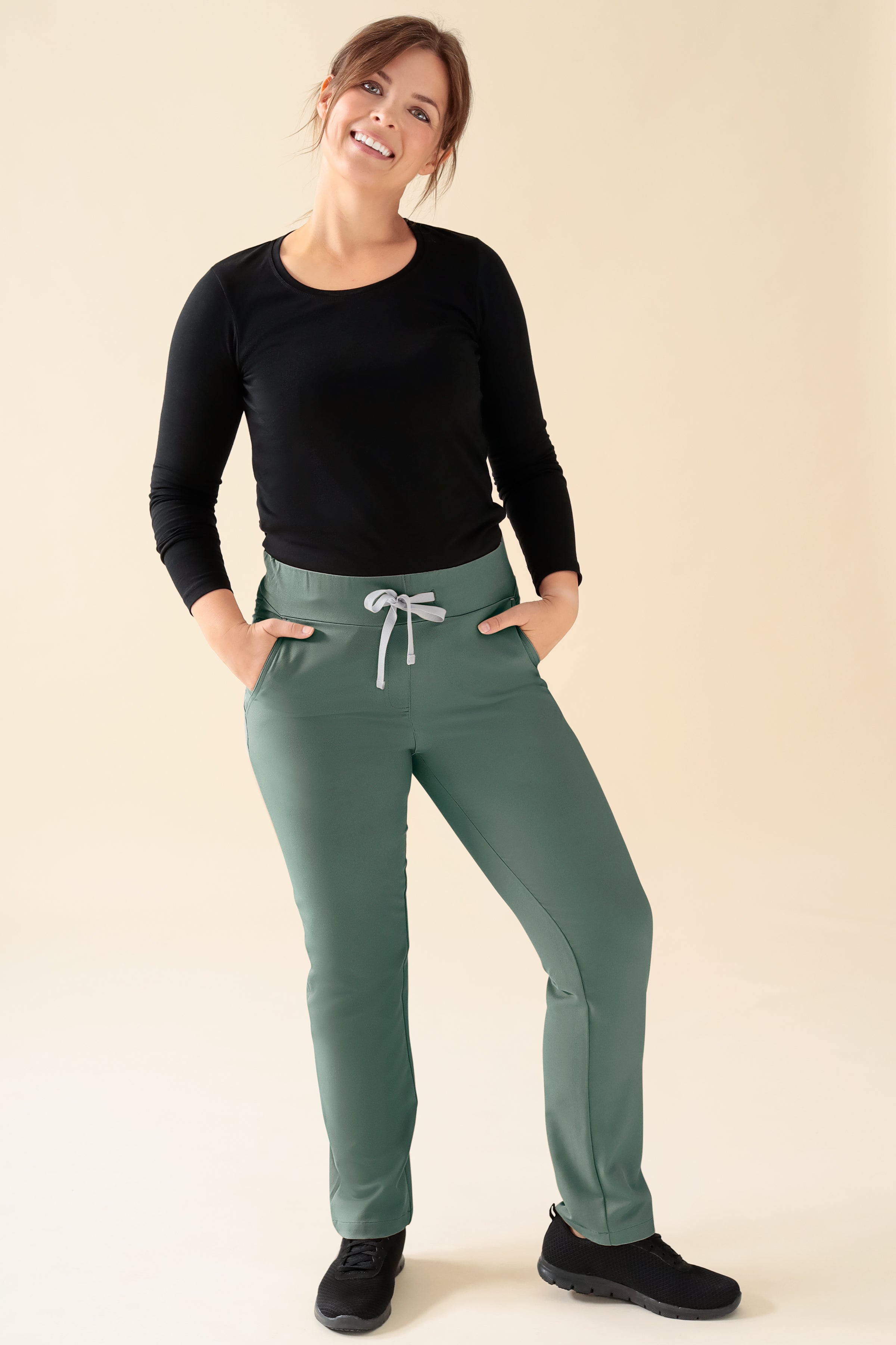 KAERE Hose Damen - gerader Saum Kurzgr. ohne Beintaschen dunkelgrün