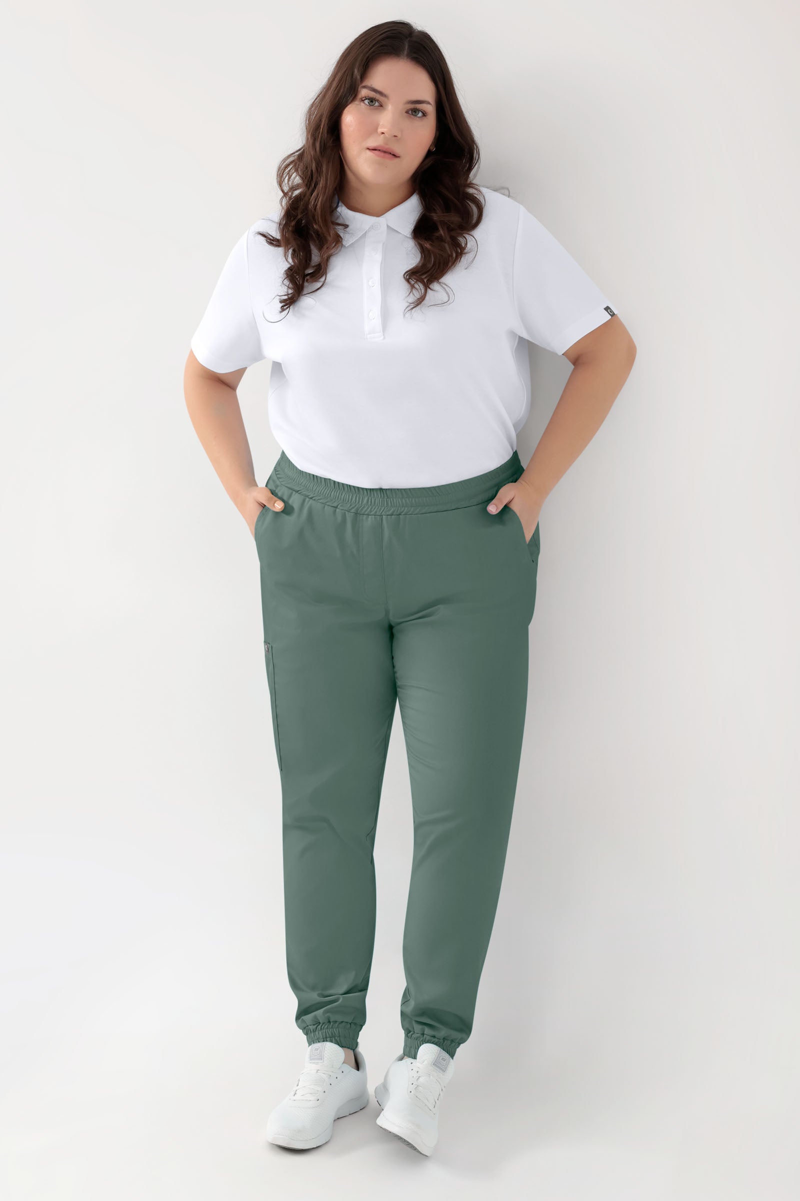 GREEN Stretch Hose Damen - Jogpants Style dunkelgrün, Vue de face 