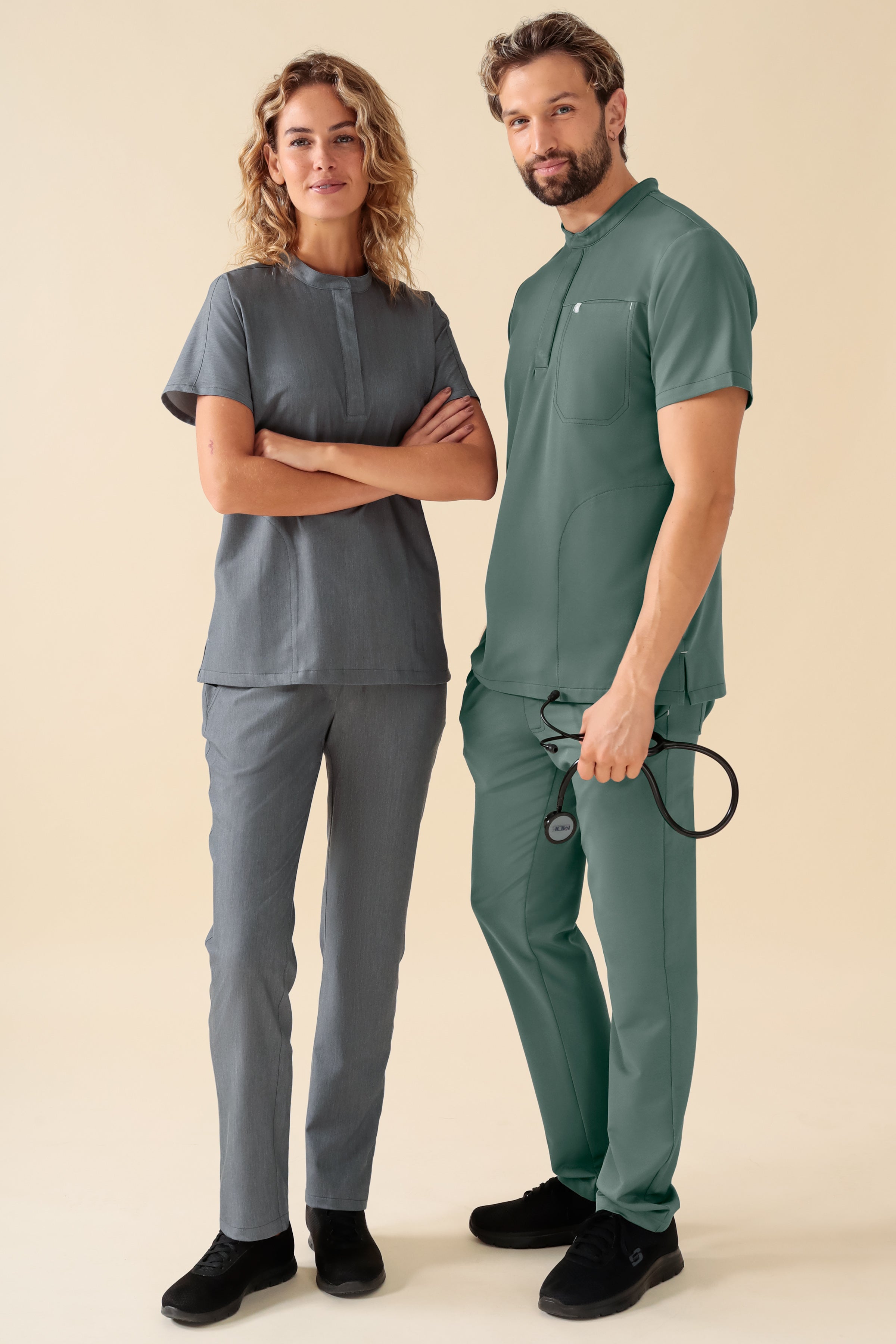 KAERE Hose Damen - gerader Saum ohne Beintaschen grau melange, Vorderansicht 