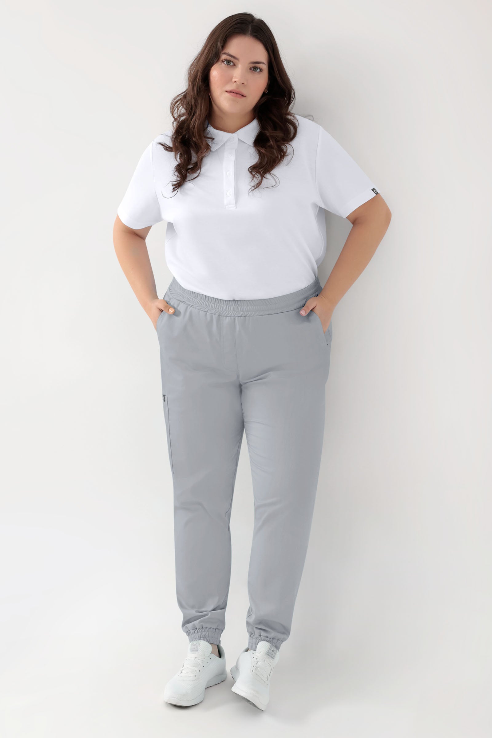GREEN Stretch Hose Damen - Jogpants Style perlgrau, Vue de face 