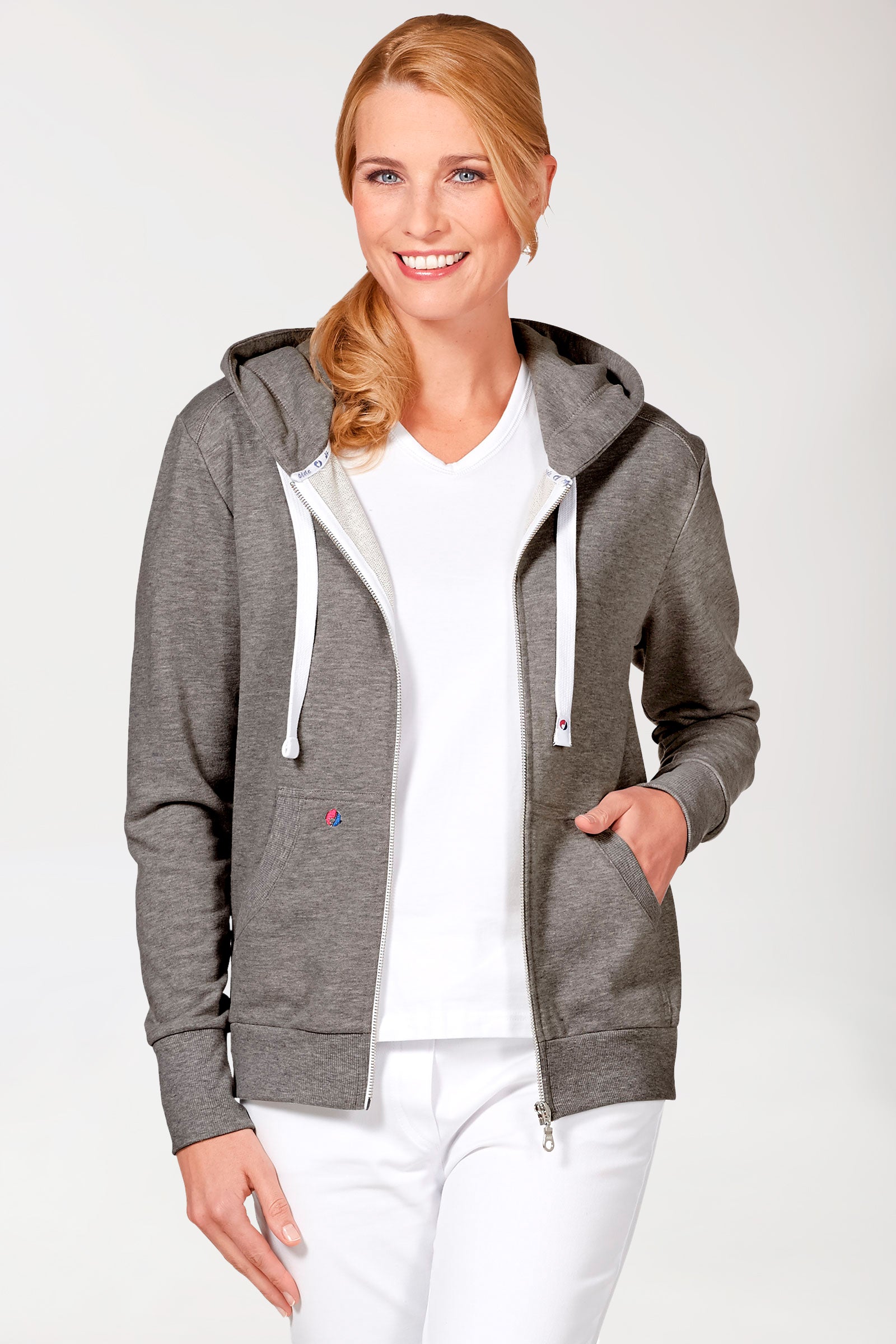 Sweatjacke Damen - mit Kapuze grau melange