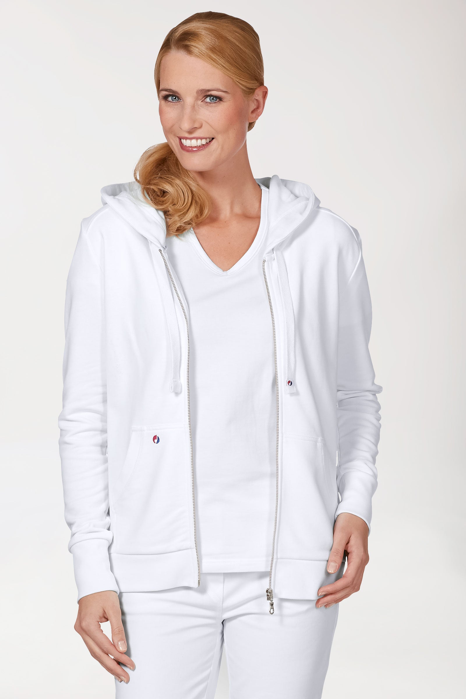 Sweatjacke Damen - mit Kapuze weiss