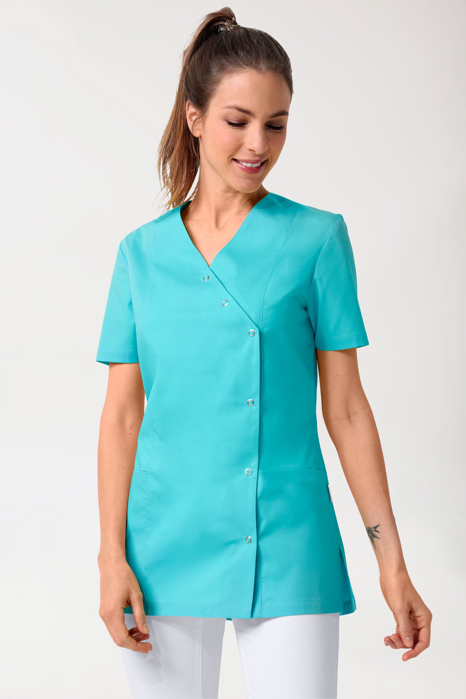 Stretch Kasack Damen - durchgeknöpft curaçao, Vue de face 