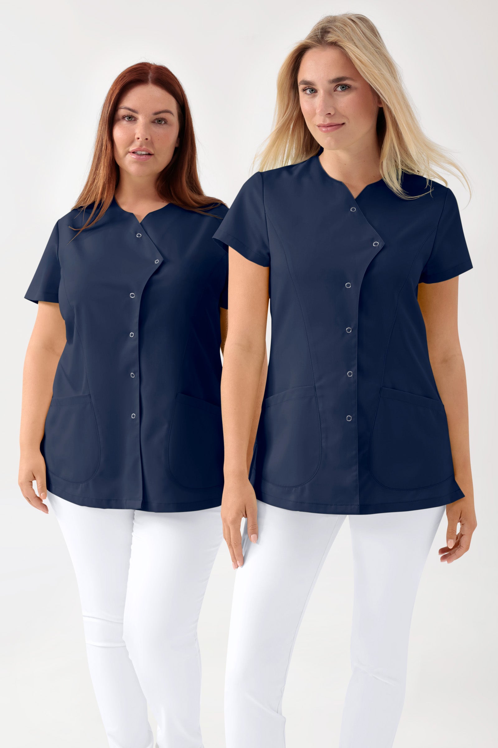 GREEN Stretch Kasack Damen - asymmetrische Druckknopfleiste navy, Vue de face 