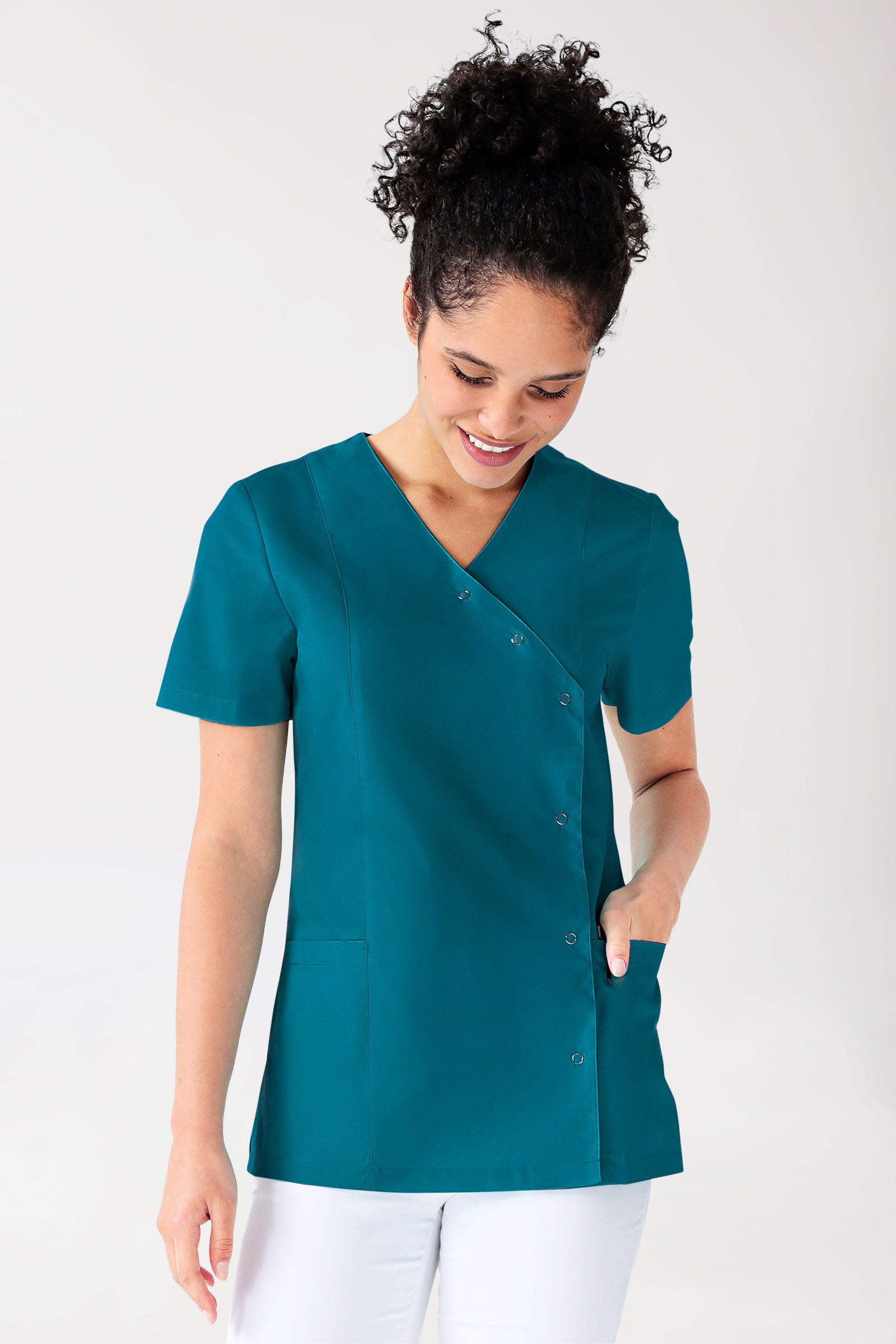 Stretch Kasack Damen - durchgeknöpft petrol