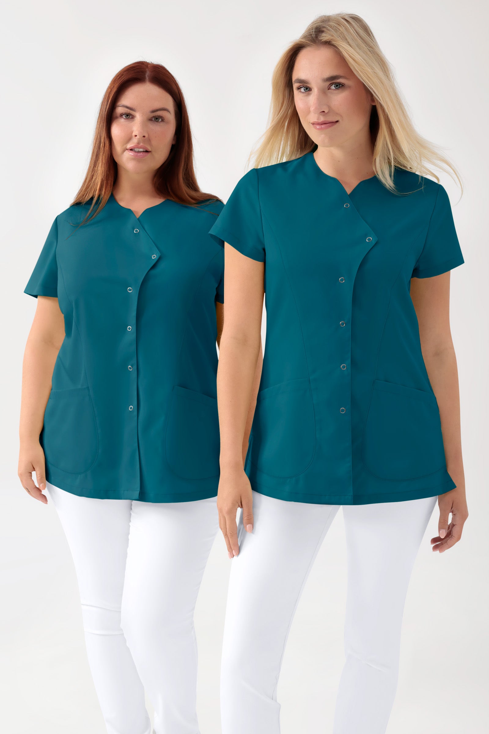 GREEN Stretch Kasack Damen - asymmetrische Druckknopfleiste petrol, Vue de face 