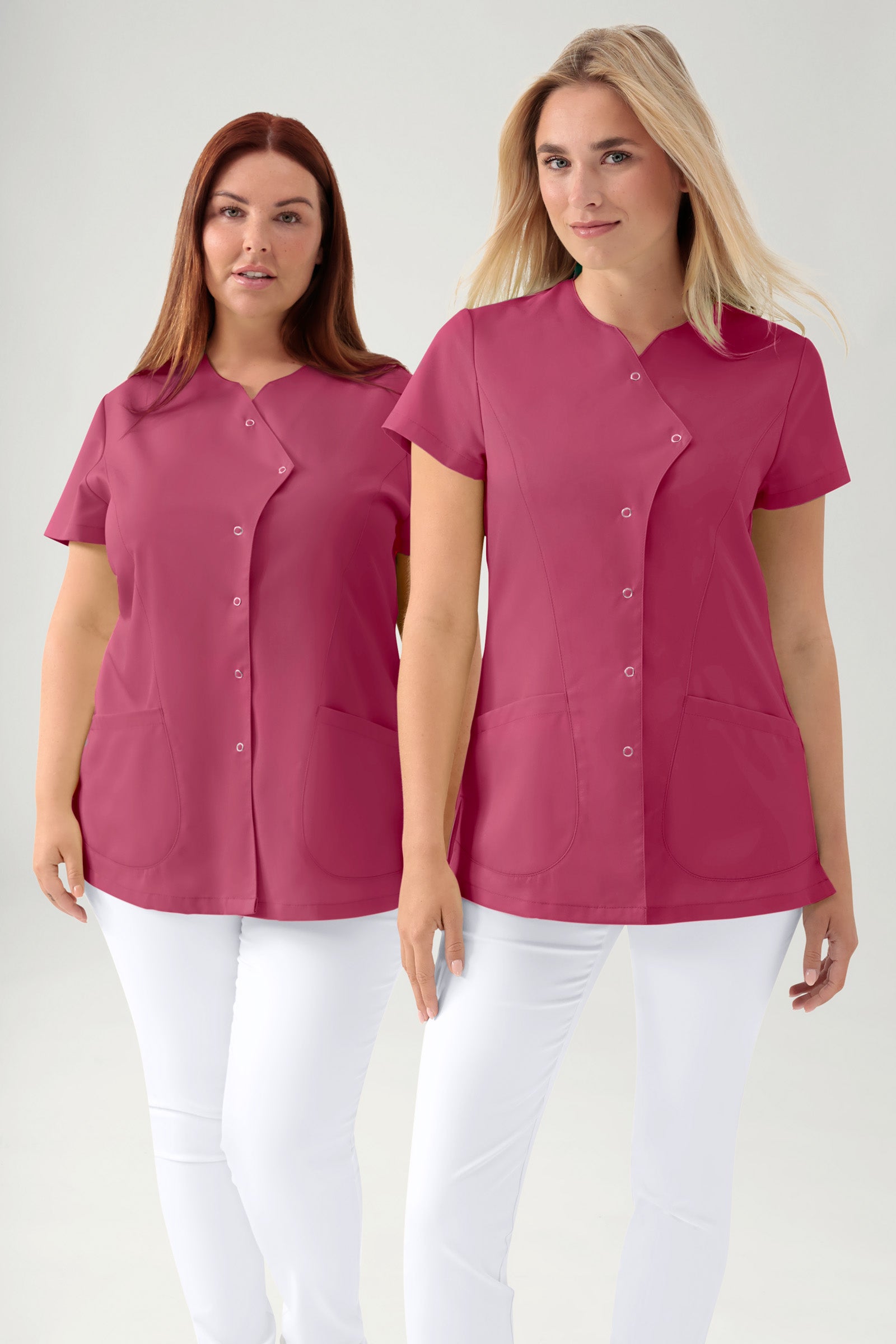 GREEN Stretch Kasack Damen - asymmetrische Druckknopfleiste rosenholz, Vue de face 