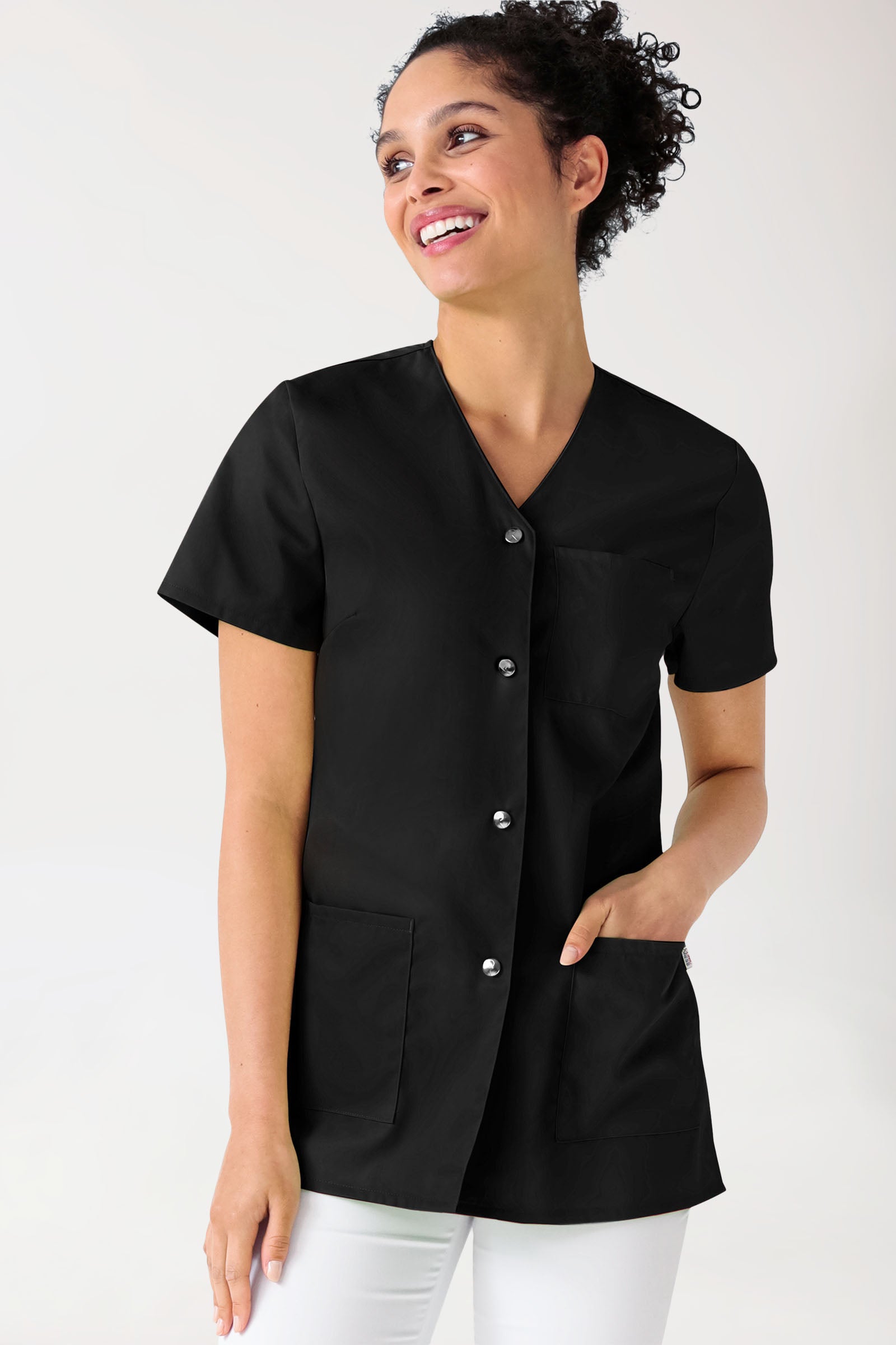 Beauty Kasack Damen - durchgeknöpft schwarz