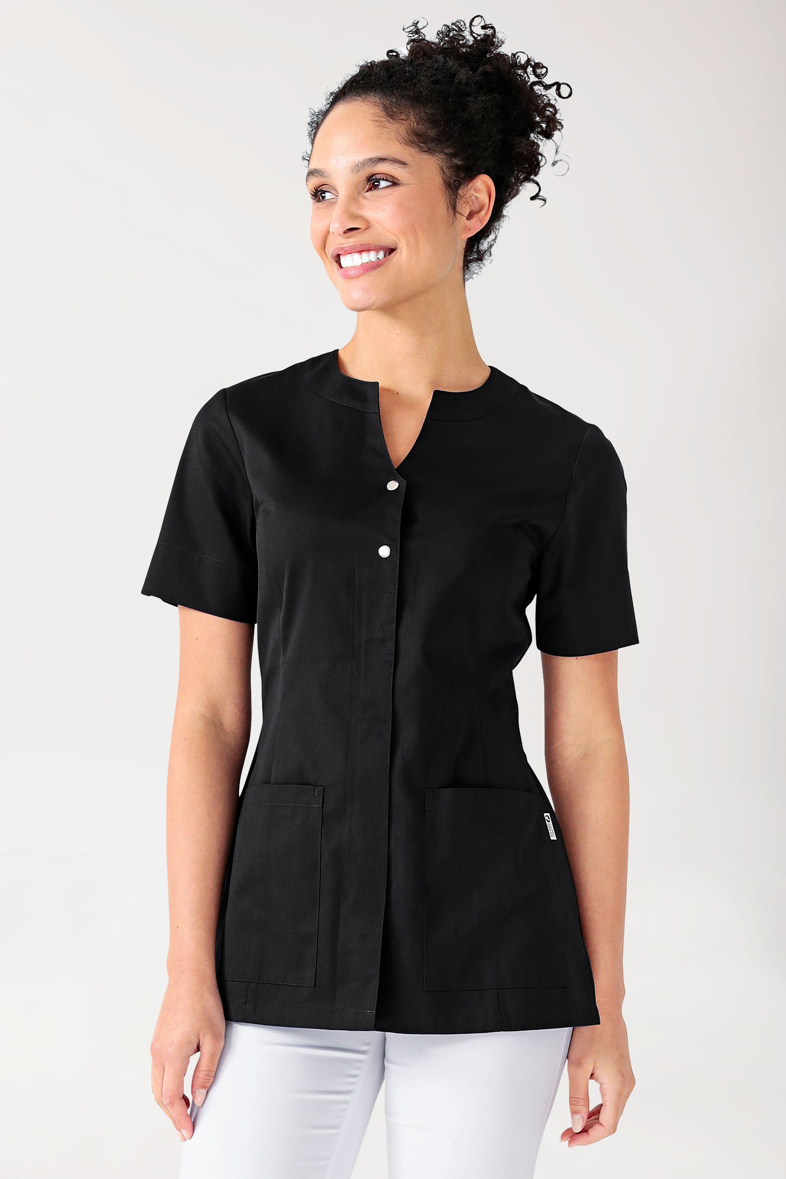 Beauty Kasack Damen - verdeckte Knopfleiste schwarz