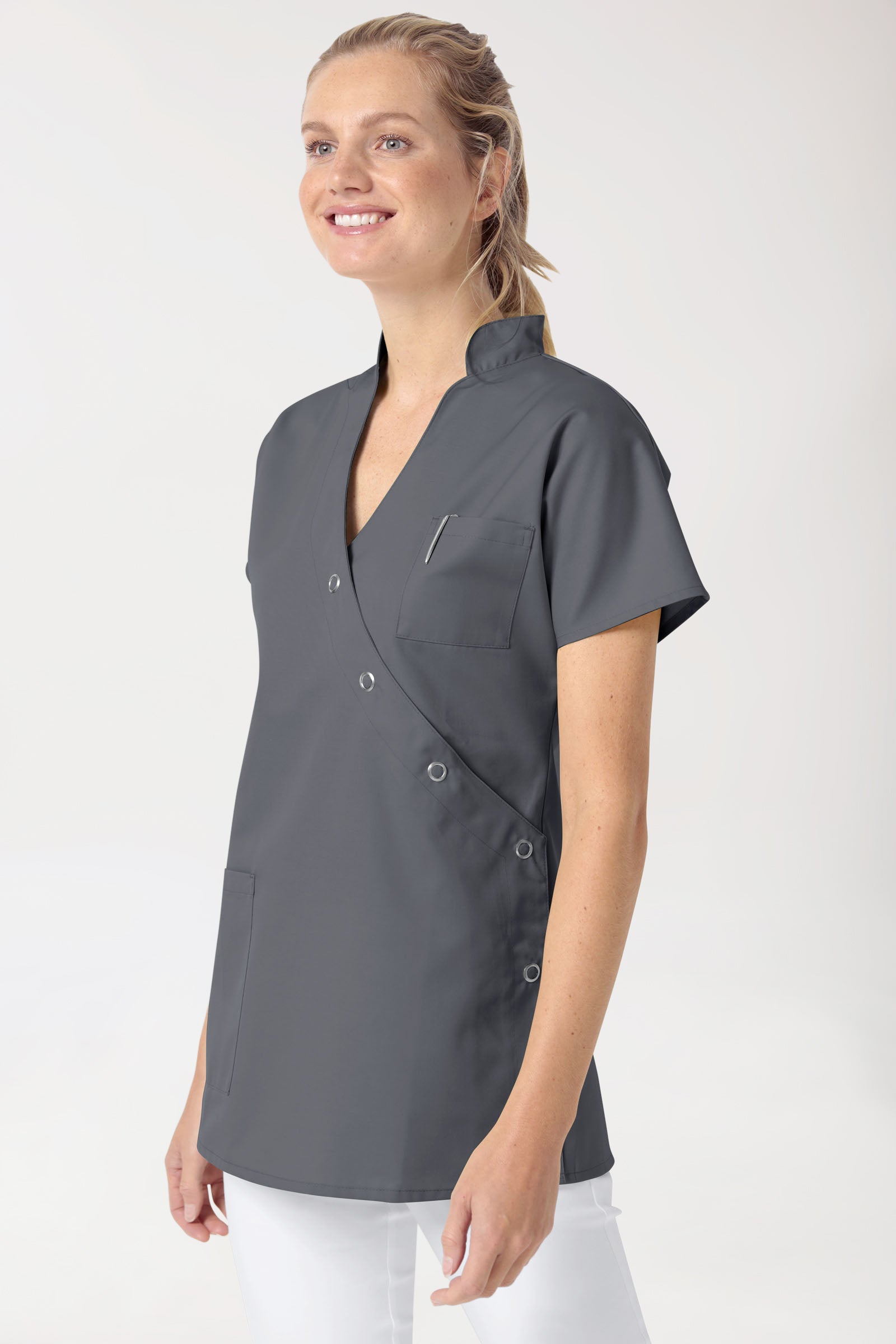 JUST STRONG Kasack Damen - Druckknopfleiste steingrau