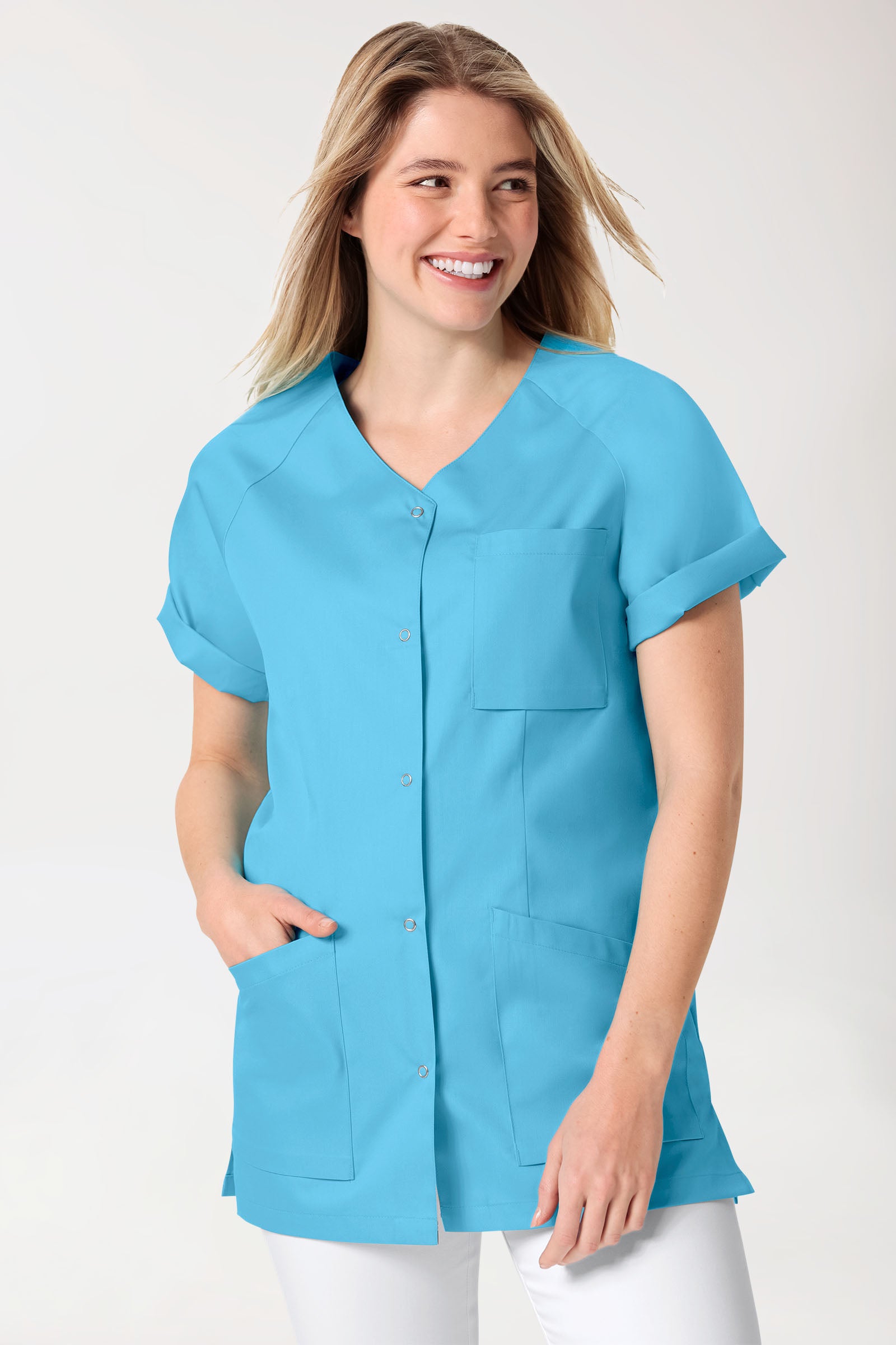 CORE Kasack Damen - durchgeknöpft türkis, Vorderansicht 