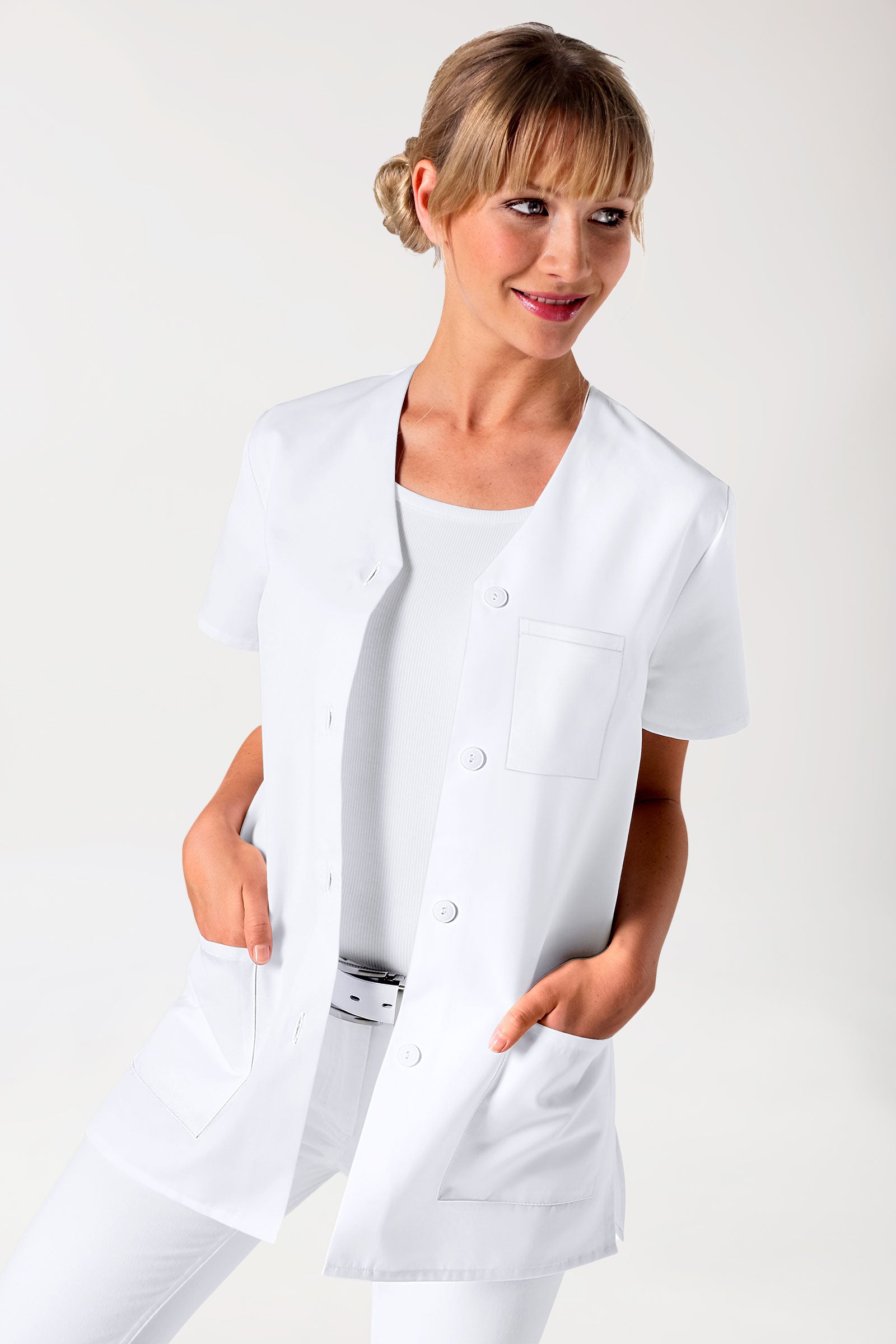 Beauty Kasack Damen - durchgeknöpft weiss