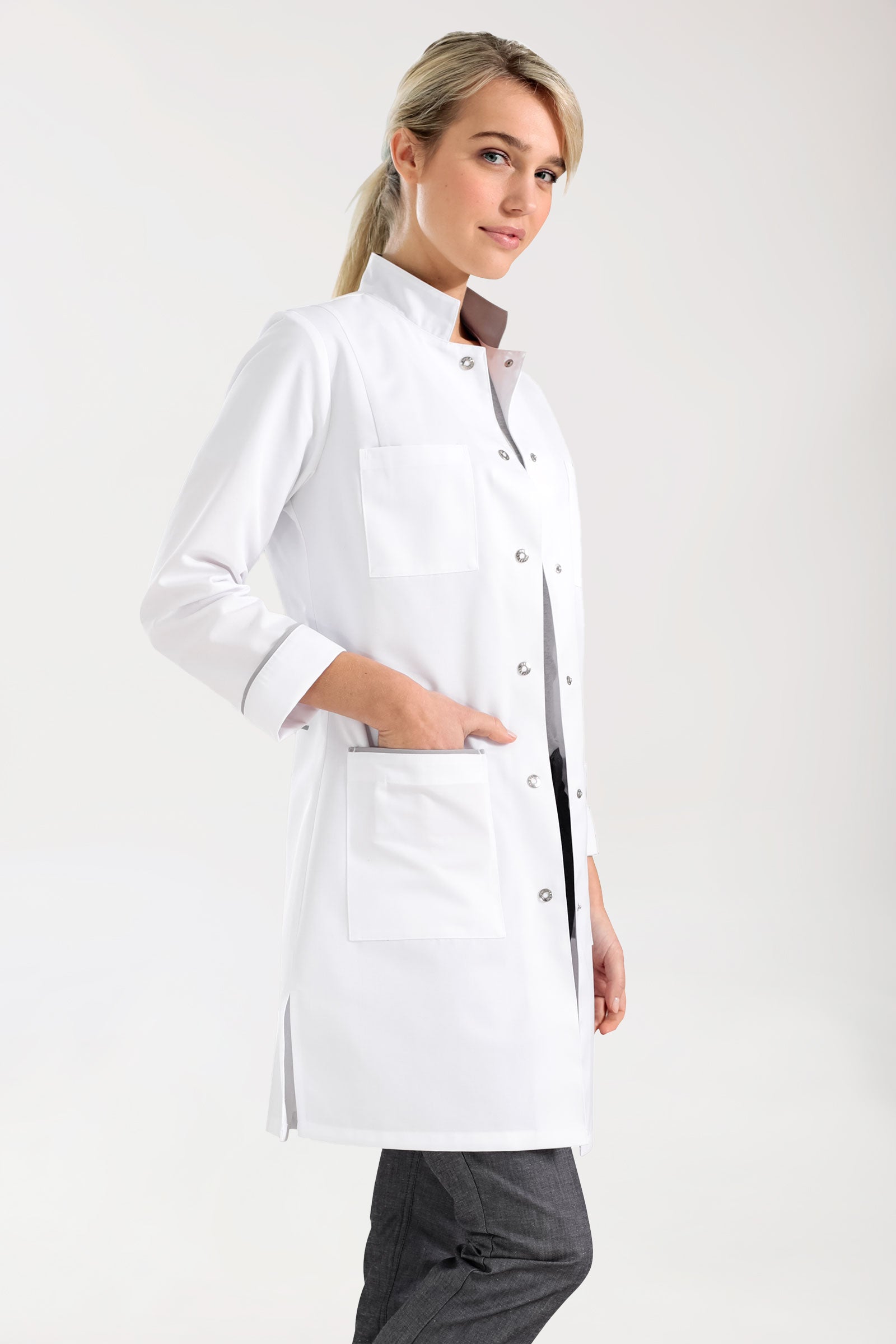 Kurzmantel Damen - Stehkragen weiss/grau