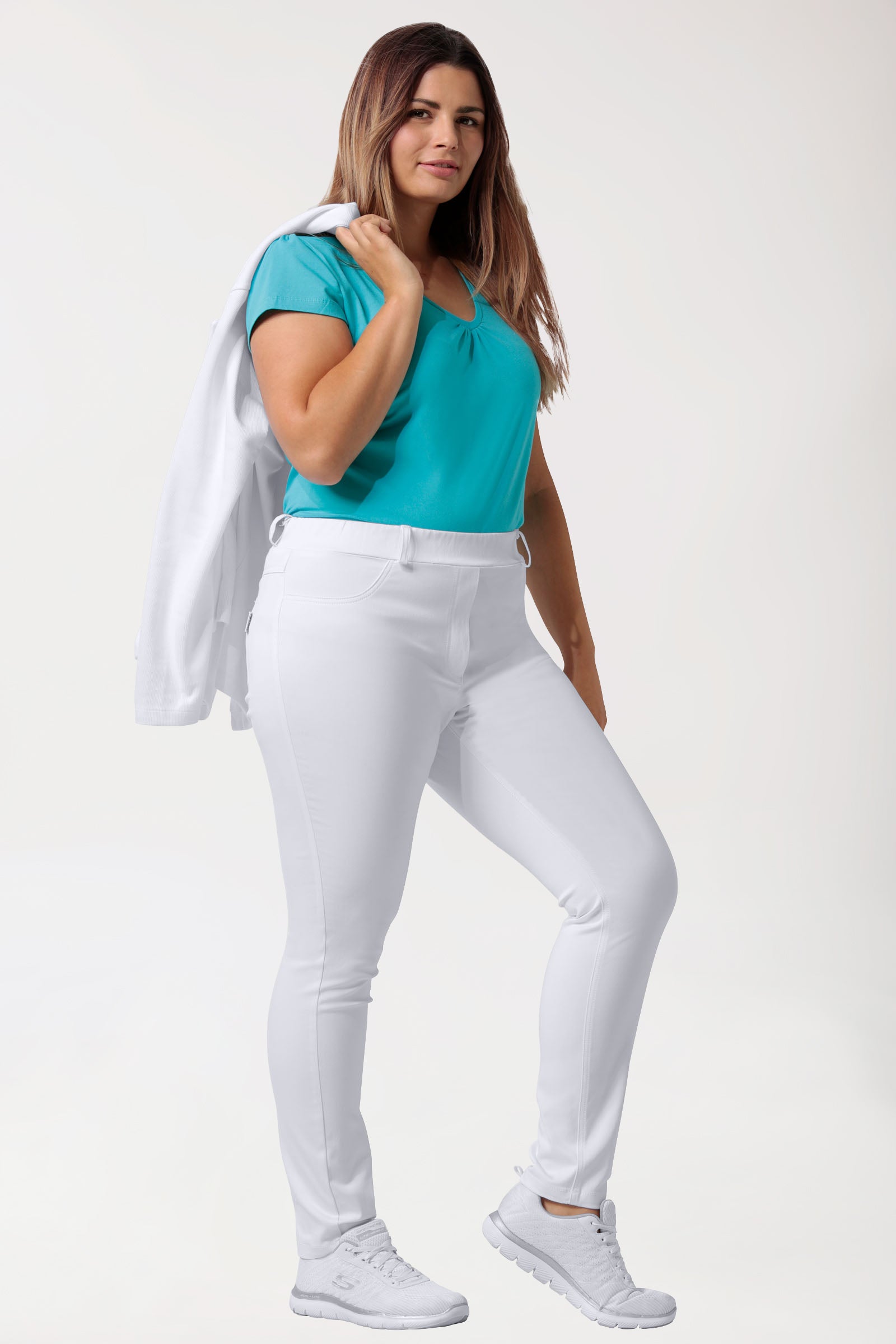 Curved Leggings COMFY FLEX - elastischer Rundumgummibund weiss, Vorderansicht 