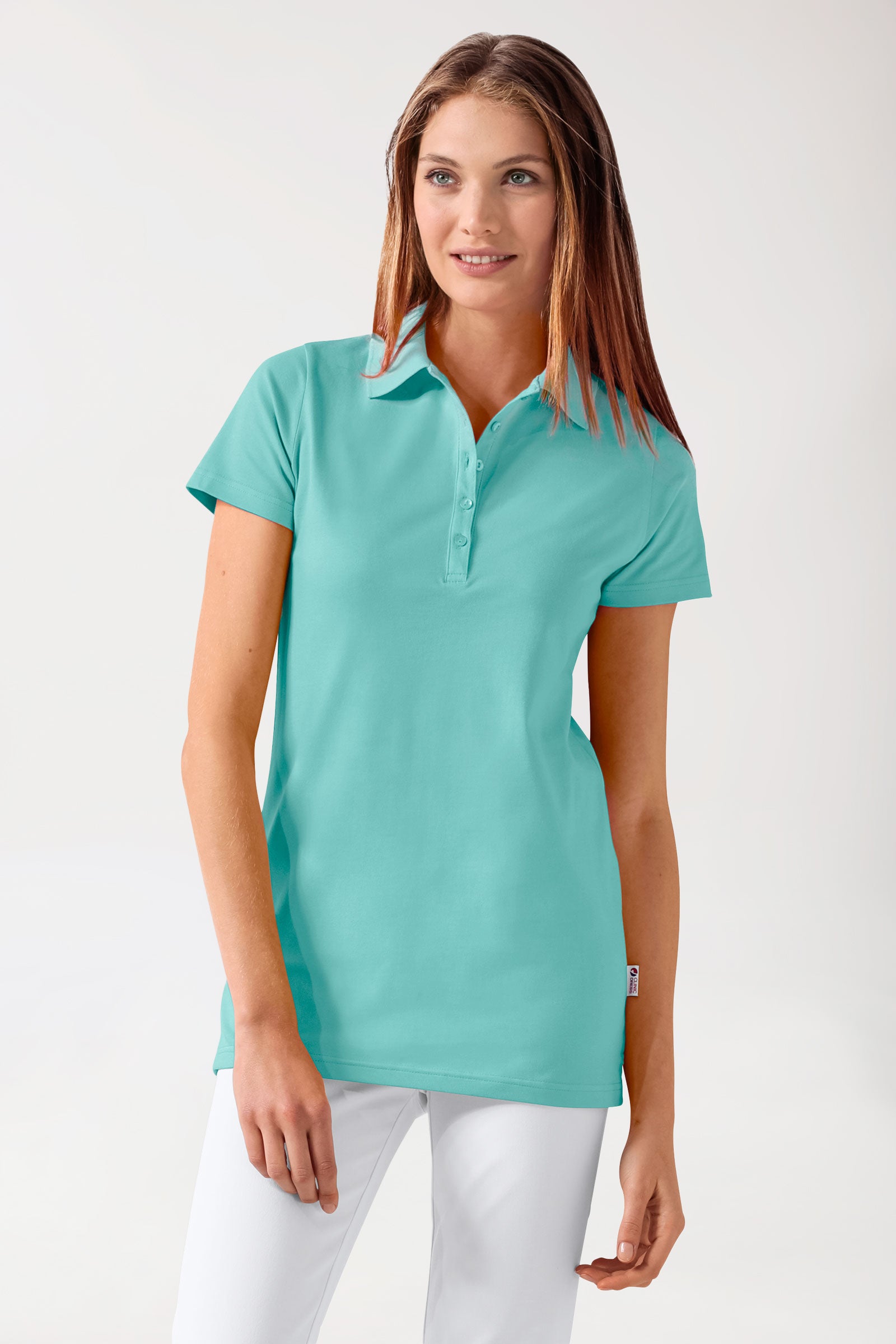Stretch Longshirt Damen - Polokragen aqua green, Vue de face 