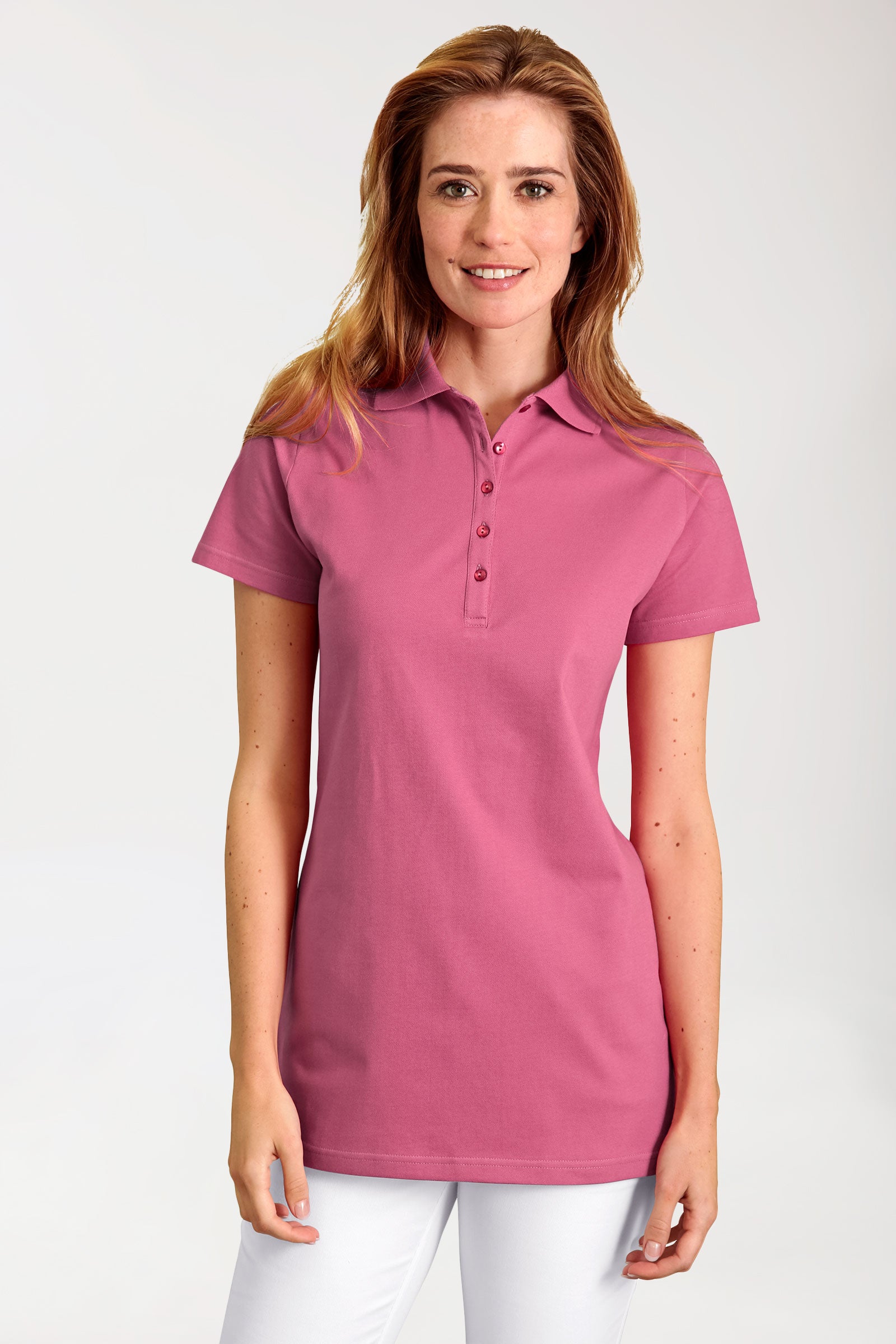 Stretch Longshirt Damen - Polokragen rosenholz, Vue de face 