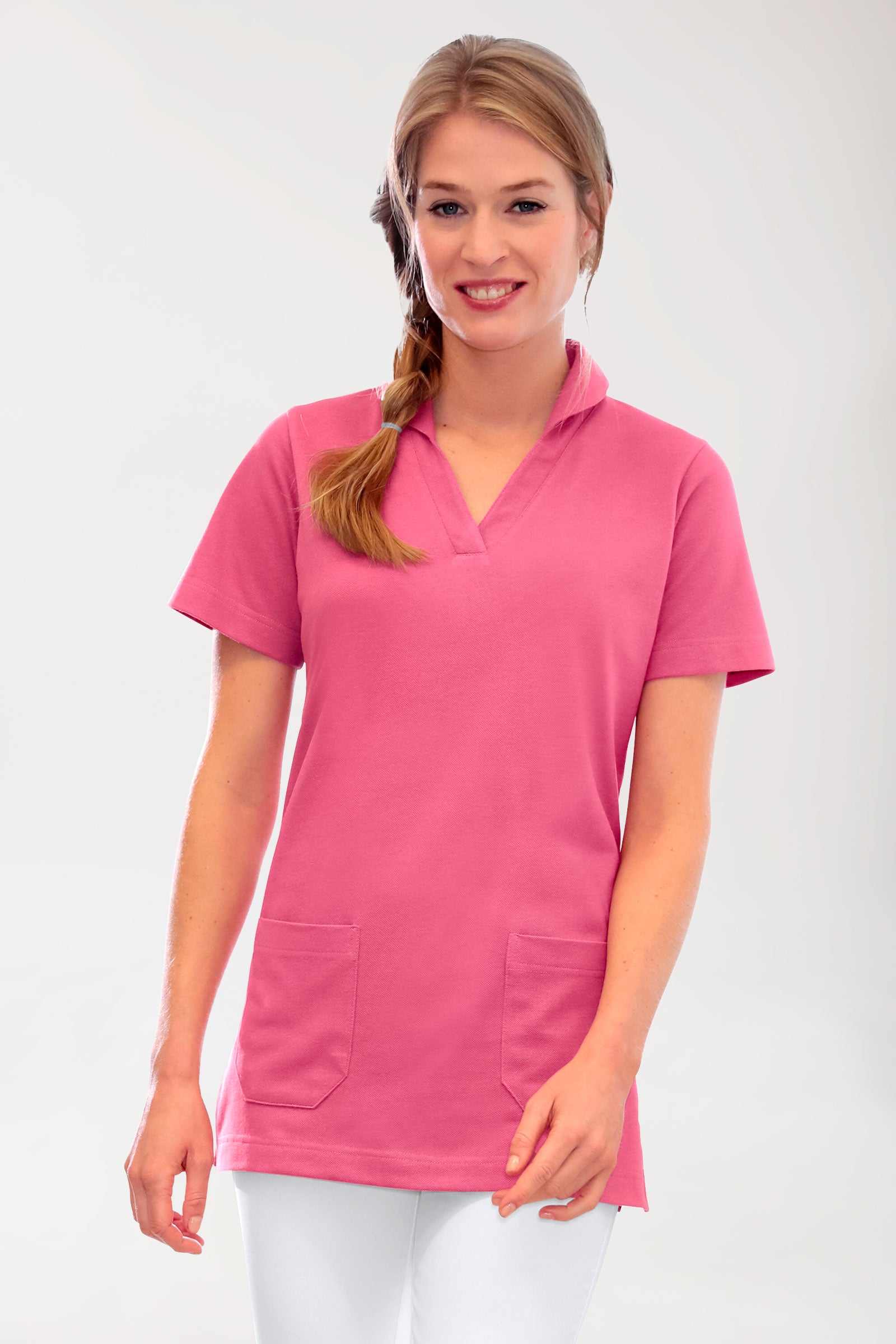 Piqué Longshirt Damen - mit Kragen rosenholz