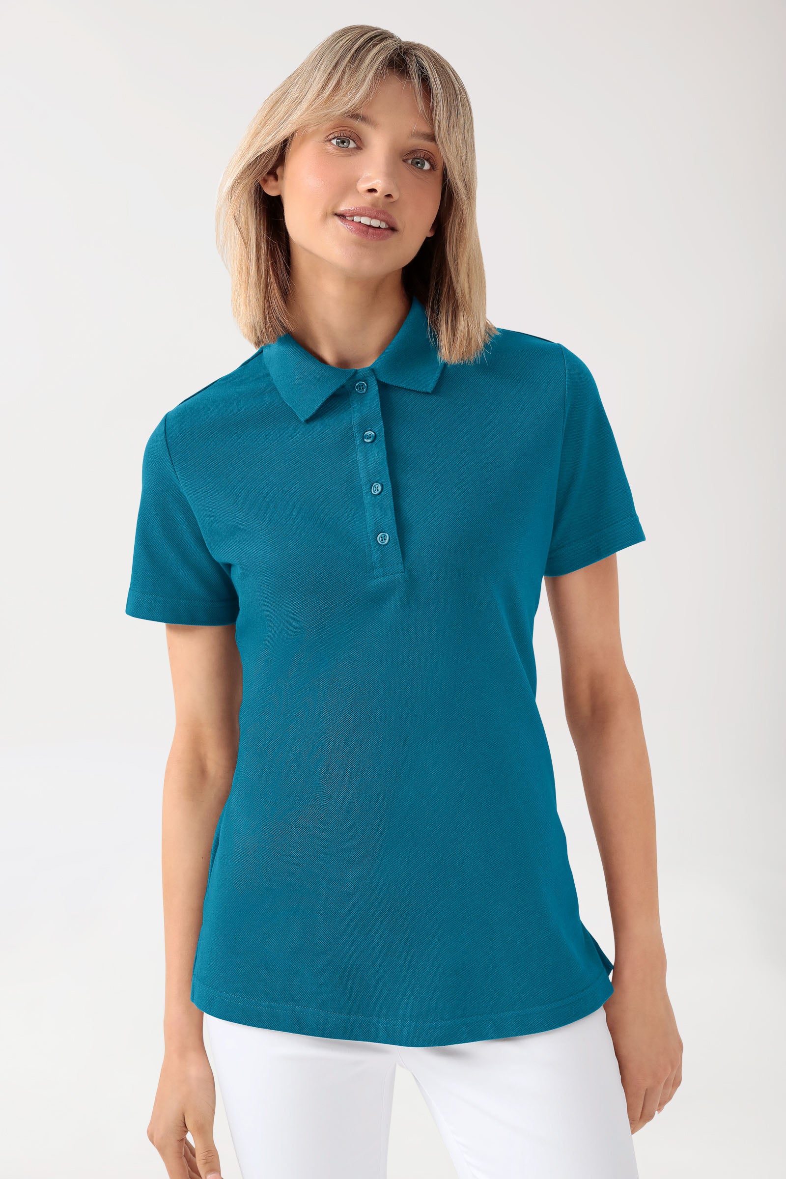 CORE Shirt Damen - Polokragen petrol, Vue de face 