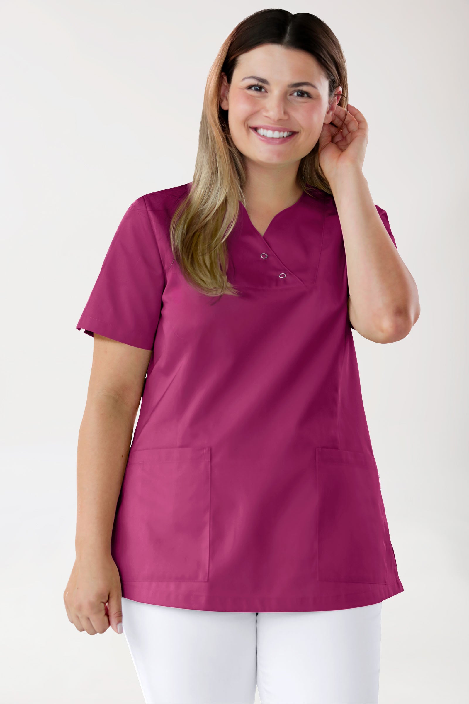 CORE Schlupfkasack Damen curved fit - mit Druckknöpfen berry, Vue de face 