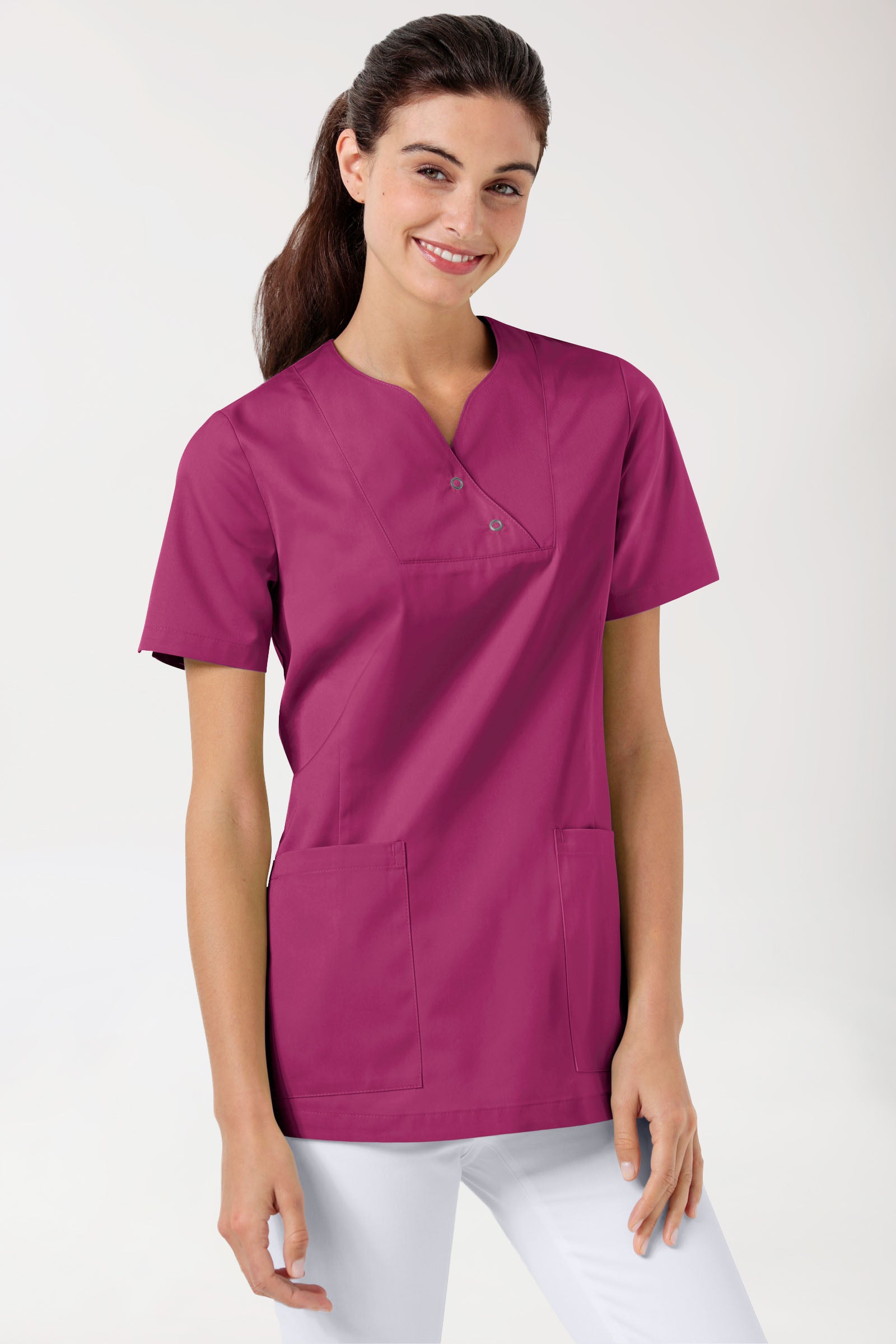 CORE Schlupfkasack Damen curved fit - mit Druckknöpfen berry