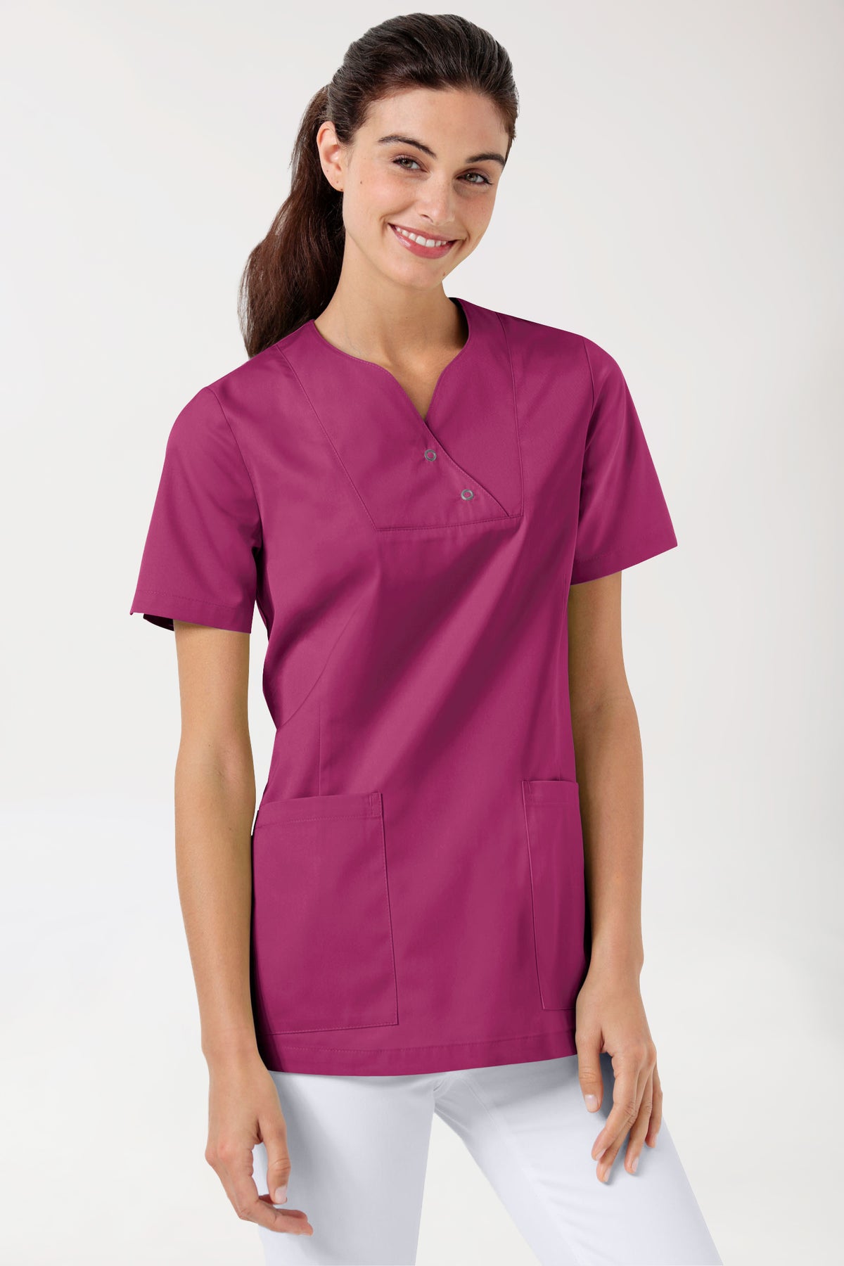 CORE Schlupfkasack Damen curved fit - mit Druckknöpfen berry, Vue de face 
