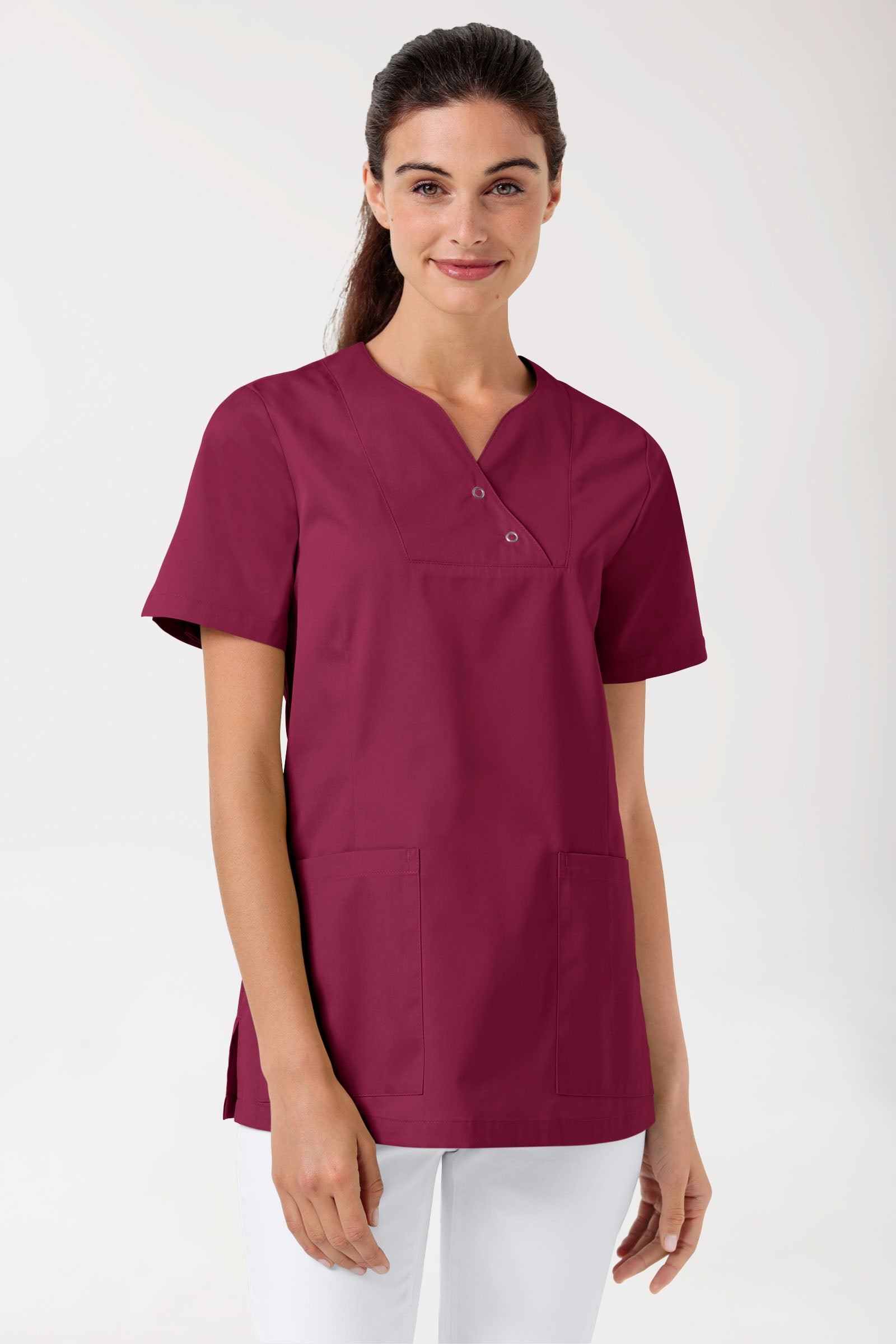 CORE Schlupfkasack Damen curved fit - mit Druckknöpfen bordeaux