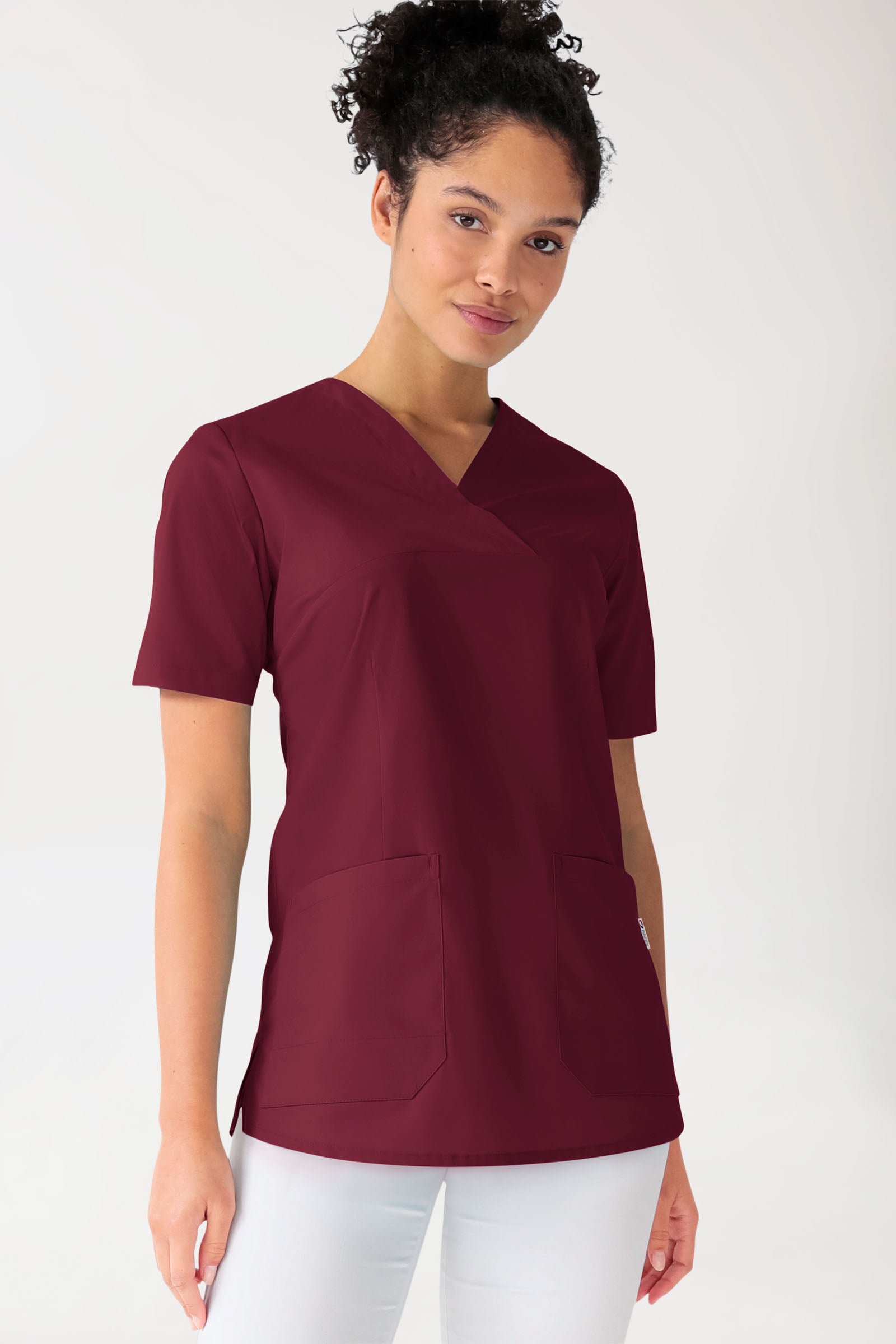 Stretch Schlupfkasack Damen - V-Ausschnitt bordeaux, Vorderansicht 